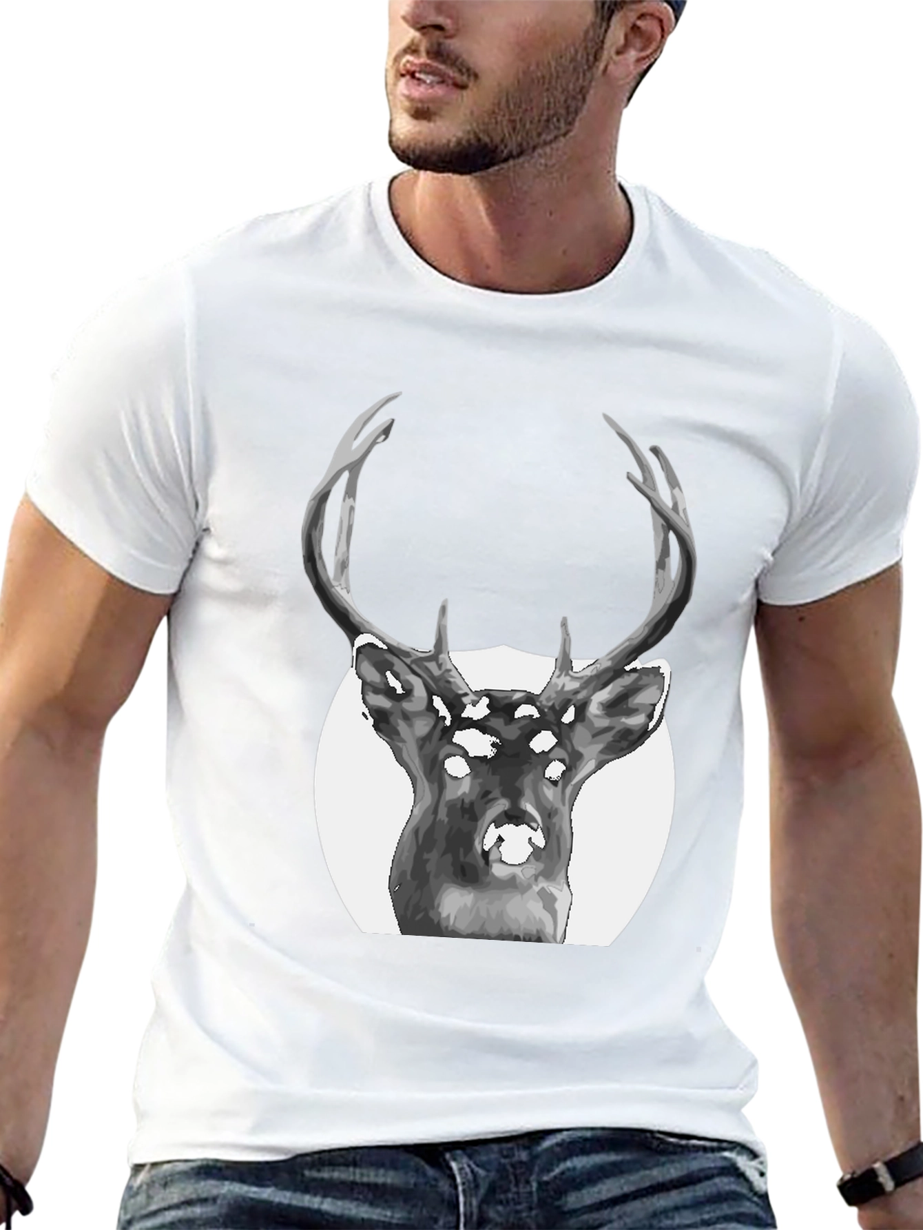 Black Deer Graphic Print Black T-Shirt view 13