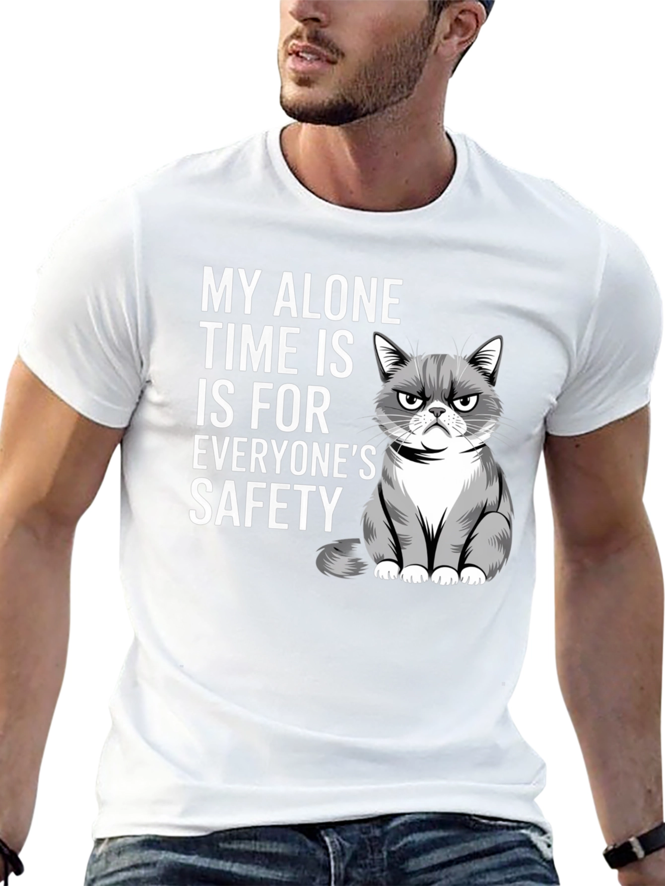 Black Grumpy Cat Alone Time Safety Graphic Tee view 13