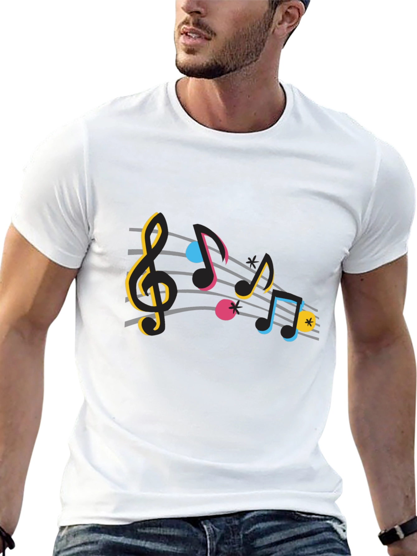 Black Colorful Music Notes Graphic T-Shirt view 13
