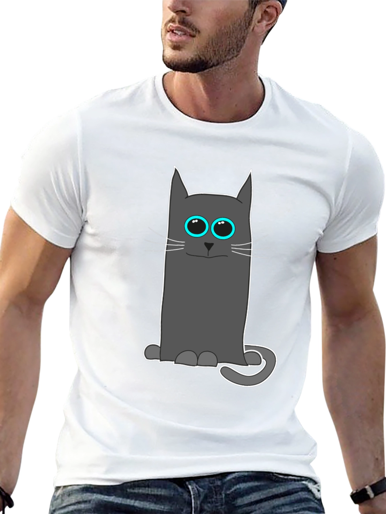 Black Cool Cat Tee: Funny Cartoon Cat T-Shirt view 13