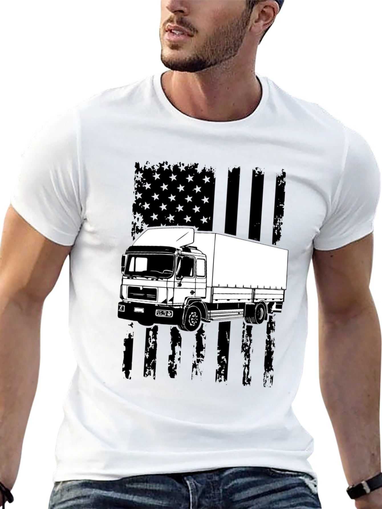Black Trucker T-Shirt - American Flag Style view 13