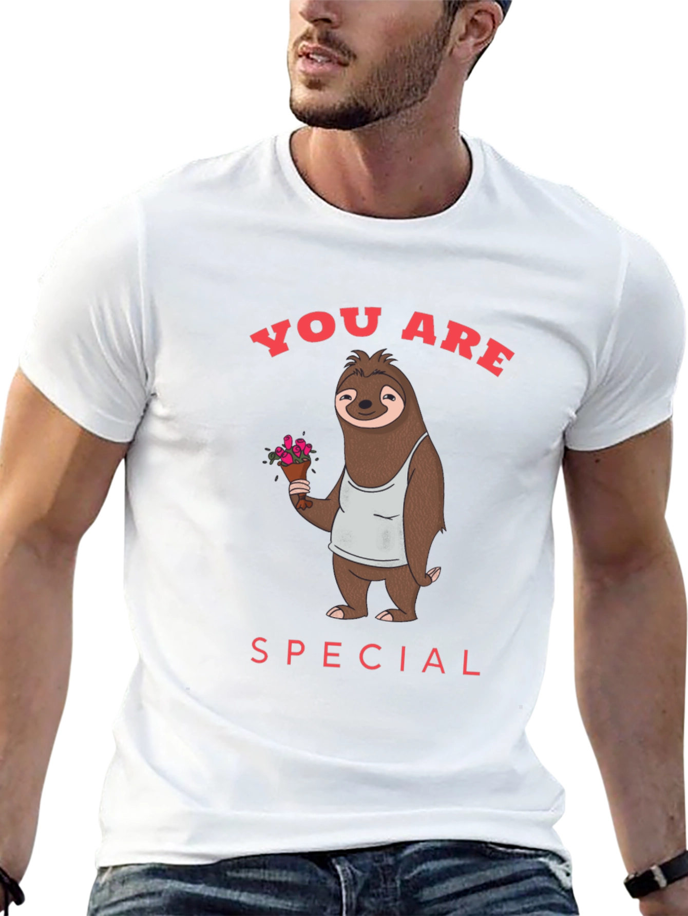 Black Cute Sloth with Flowers Graphic T-Shirt view 13