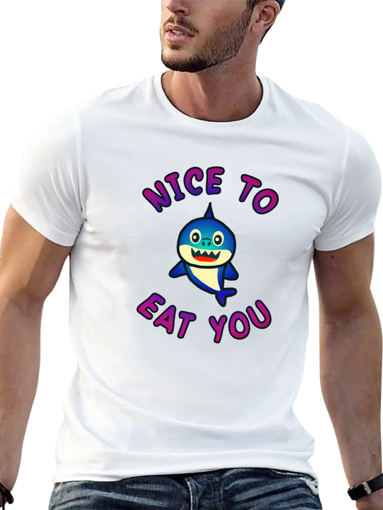 Black Nice To Eat You Shark Graphic Tee view 13