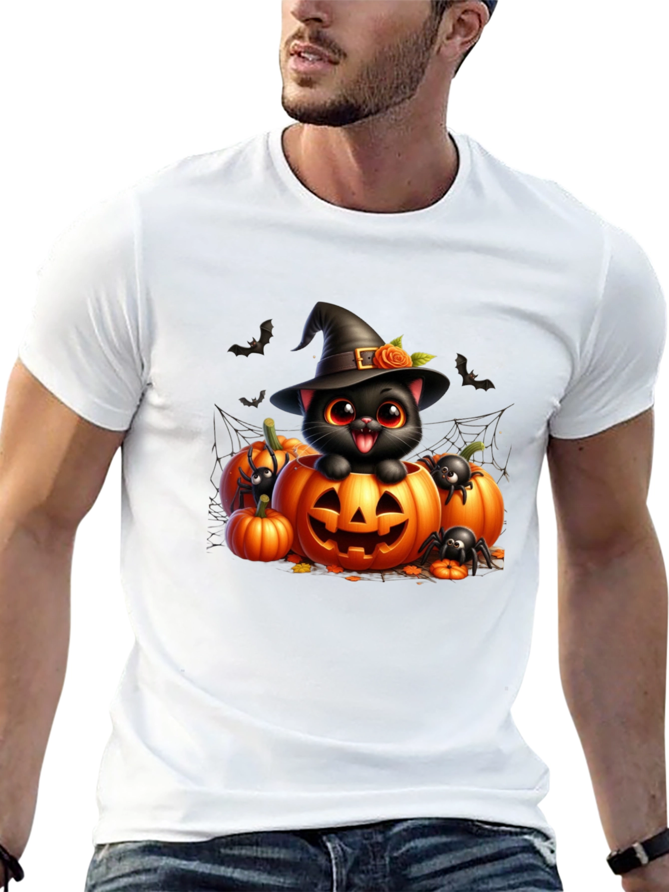 Black Halloween Cat Pumpkin Graphic Tee view 13