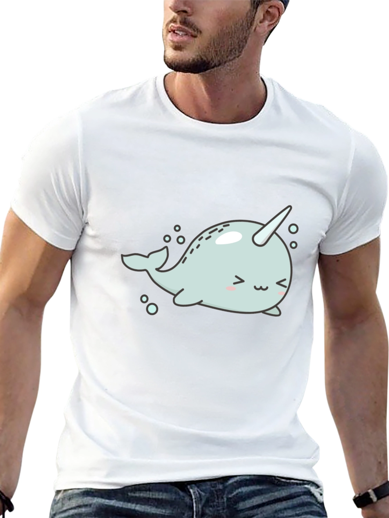 Black Cute Narwhal Graphic Tee - Black Cotton T-Shirt view 13