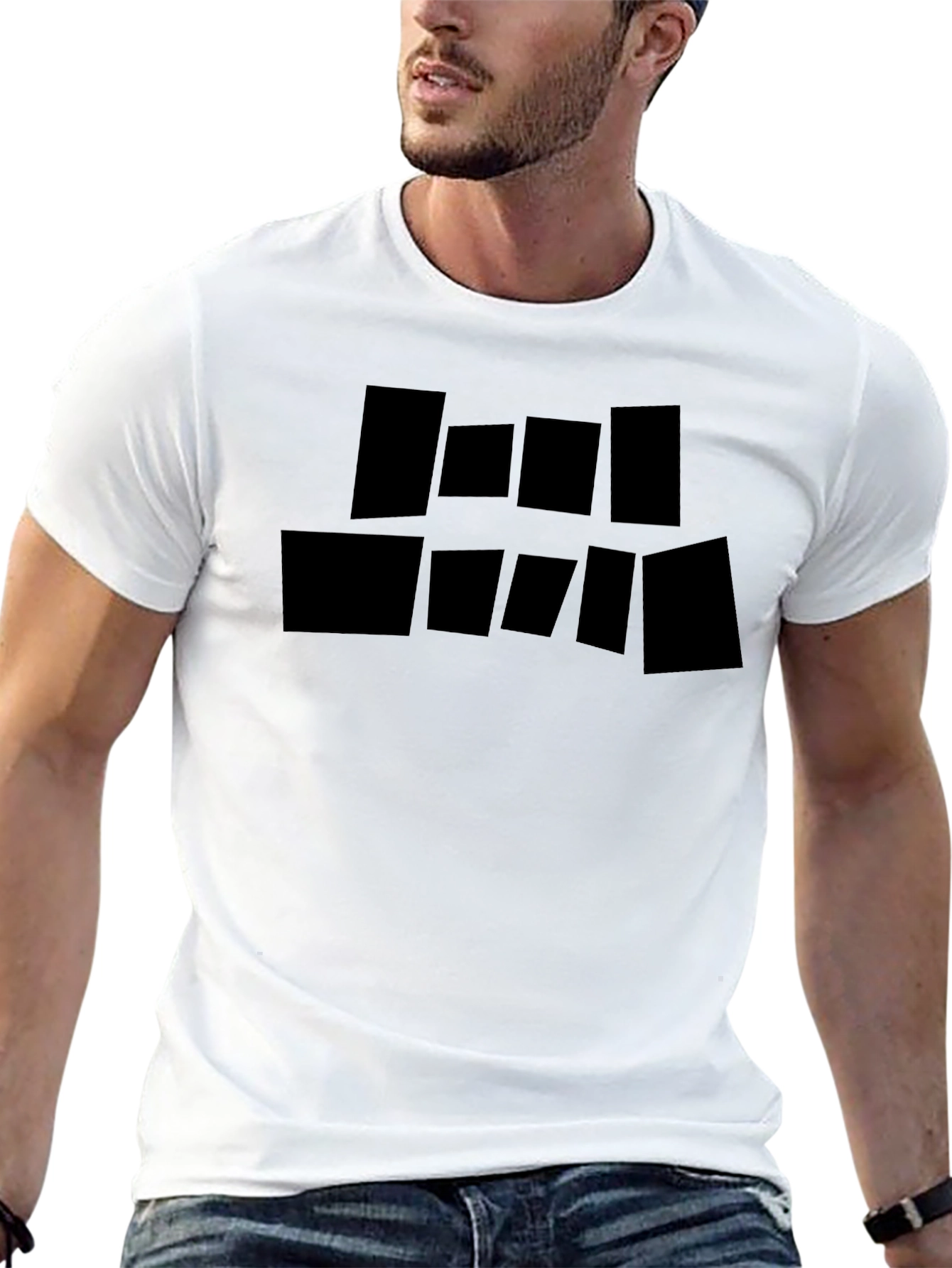 Black Geometric Block Print Black T-Shirt view 13