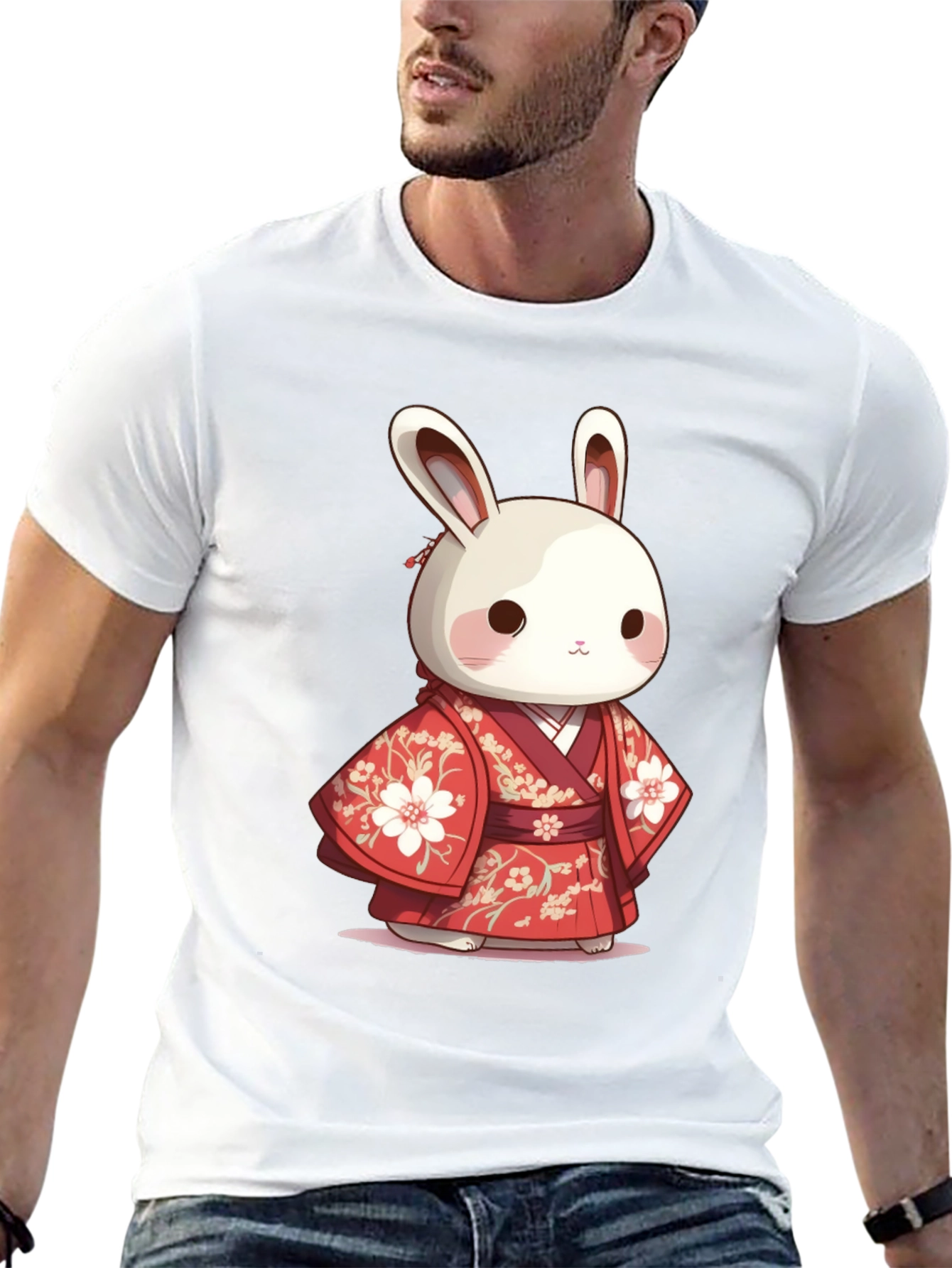Black Cute Bunny in Kimono T-Shirt view 13