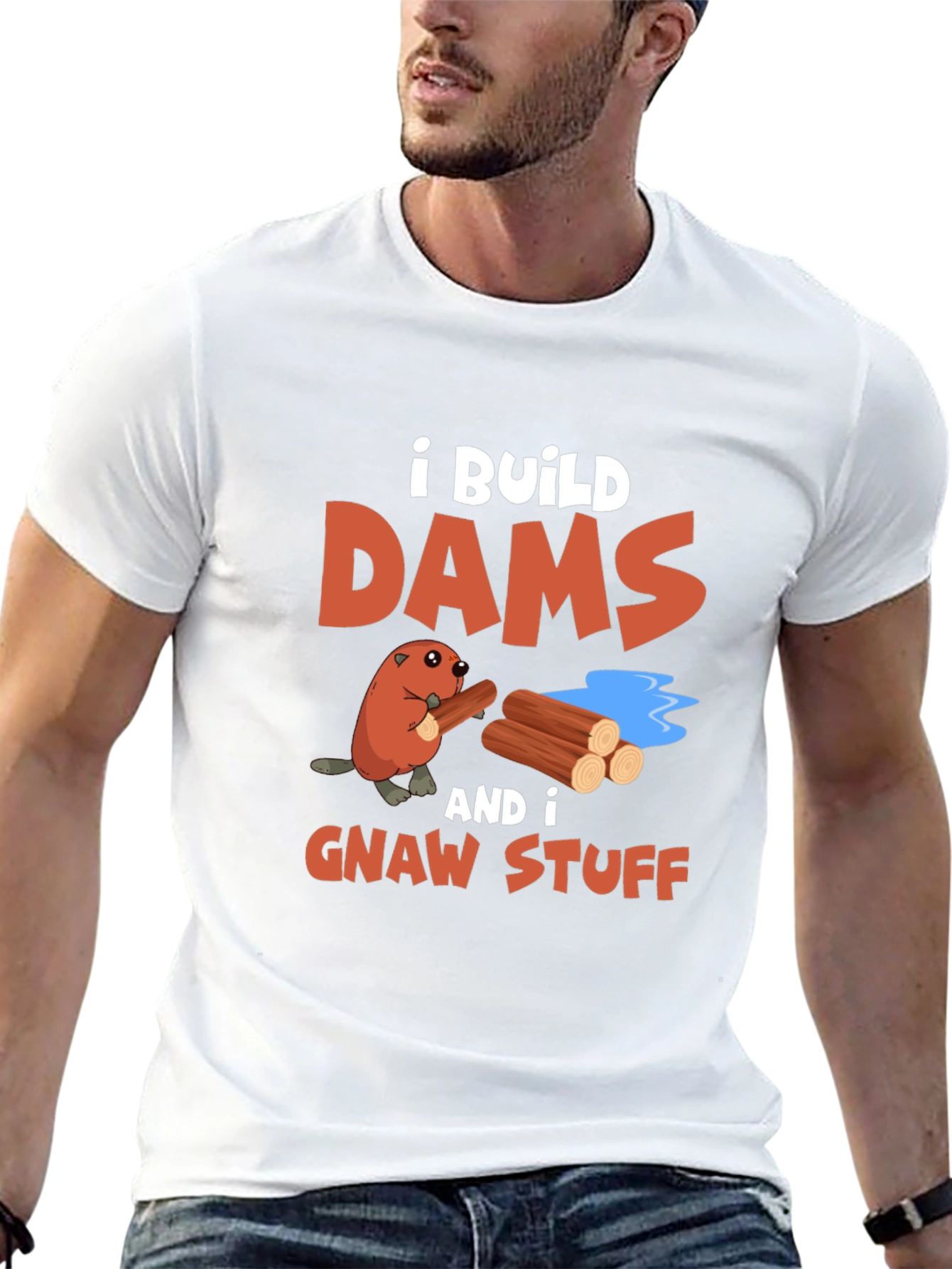 Black I Build Dams and Gnaw Stuff T-Shirt view 13
