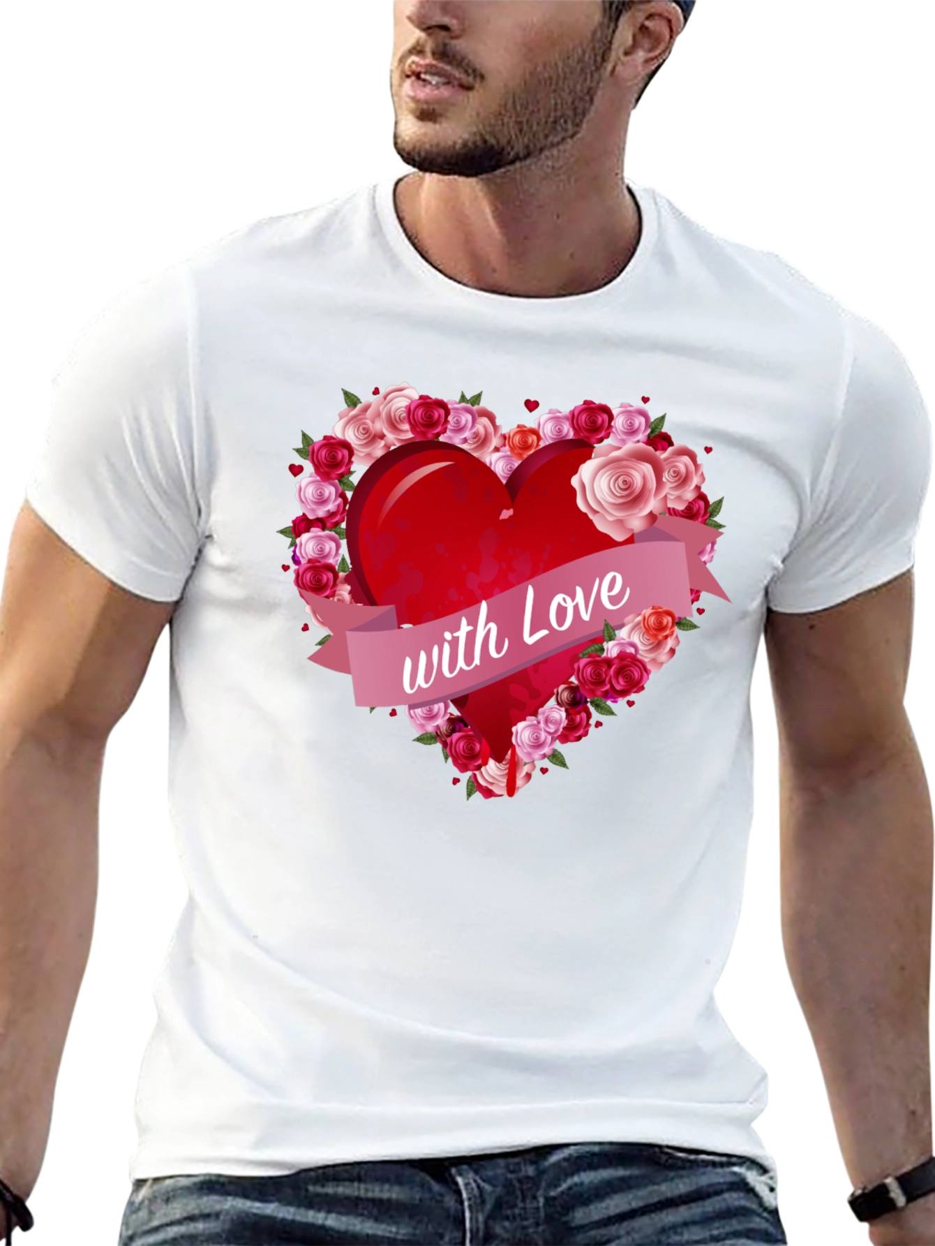 Black Heart with Roses Graphic Tee - Love Design T-Shirt view 13