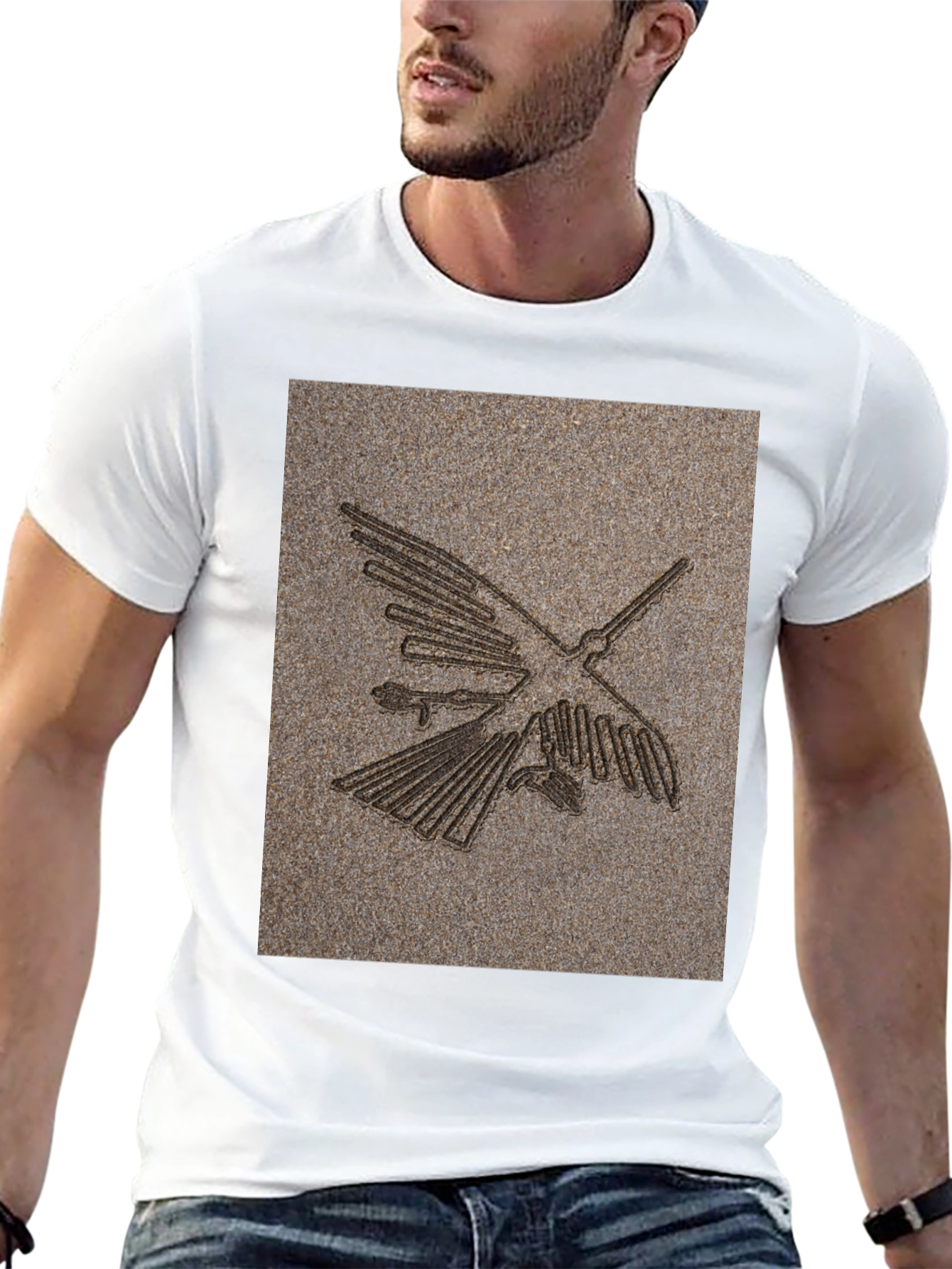 Black Nazca Lines Bird Graphic Tee - Black Cotton T-Shirt view 13