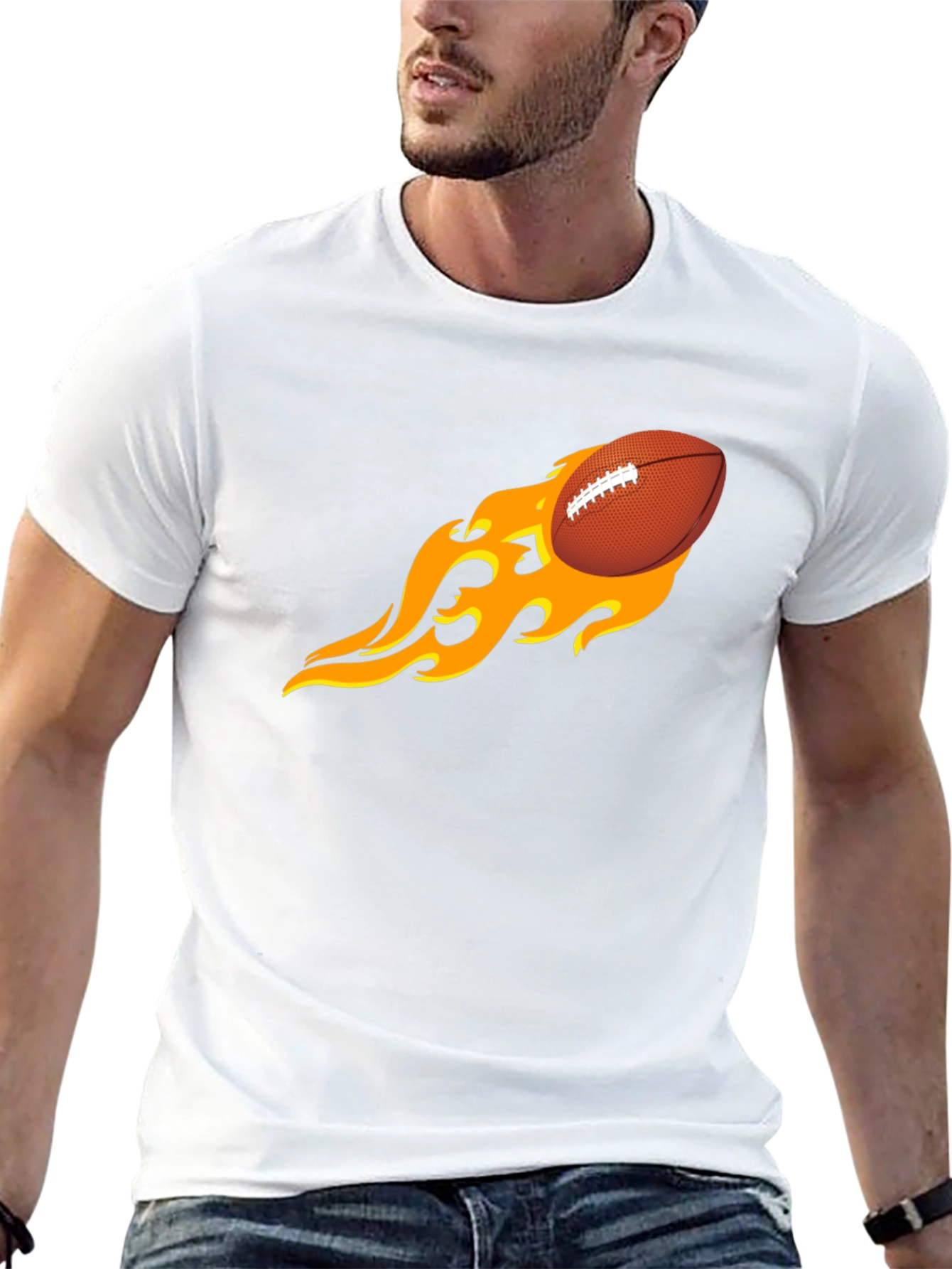 Black Flaming Football Graphic Tee - Black T-Shirt view 13