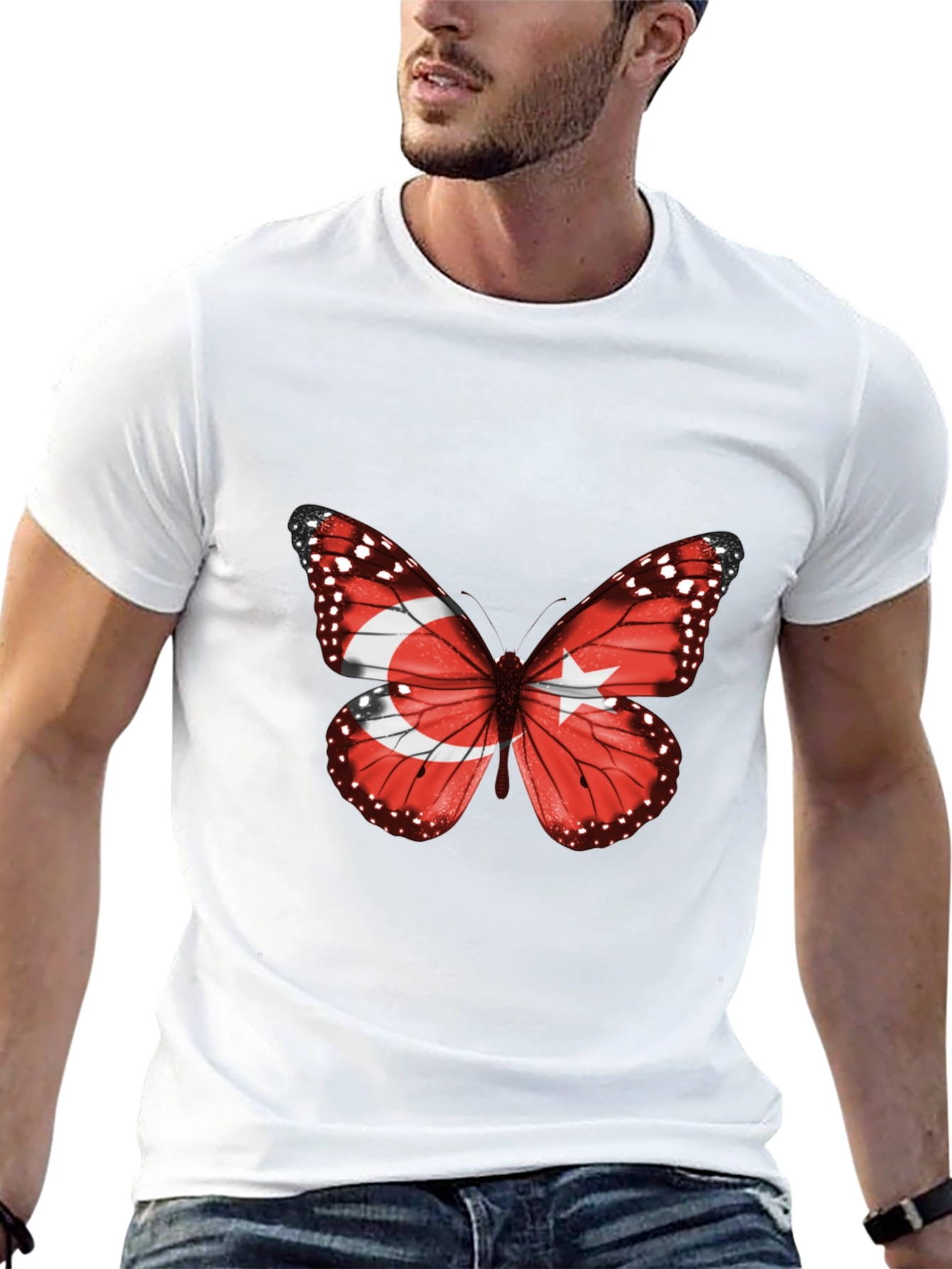 Black Turkey Flag Butterfly Graphic Tee view 13