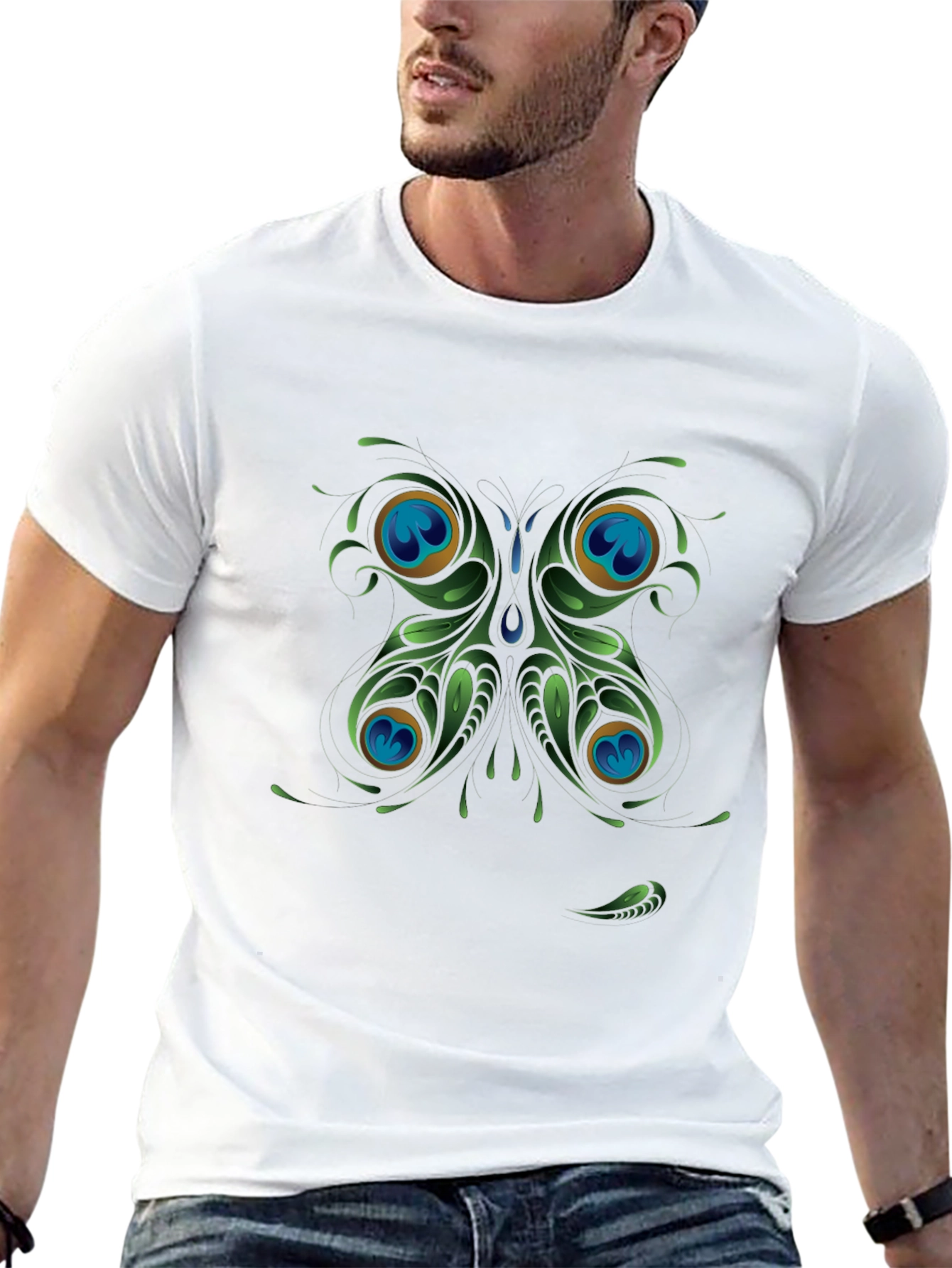 Black Peacock Butterfly Graphic Black T-Shirt view 13