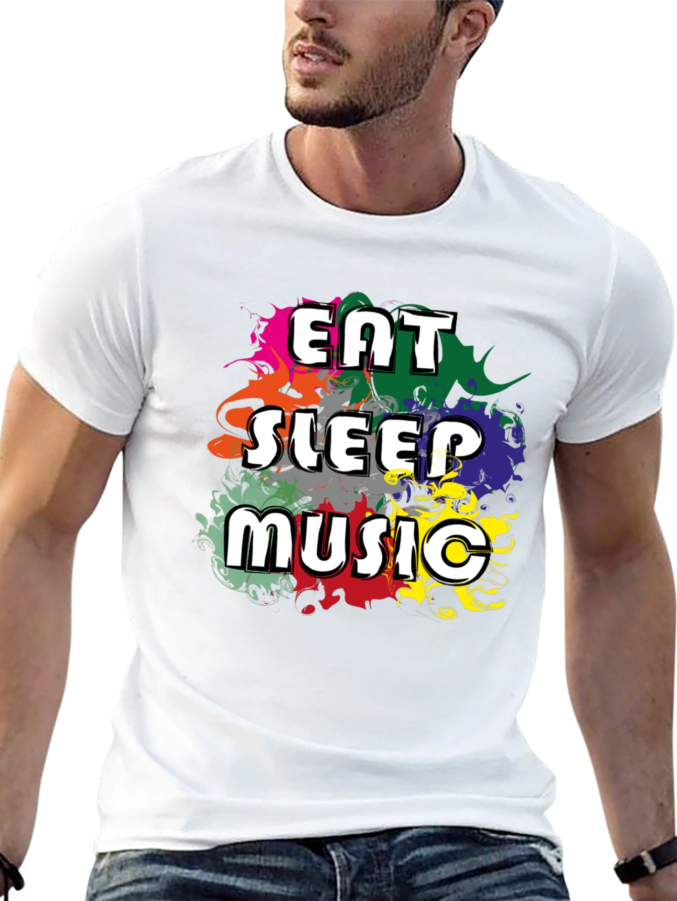 Black Eat Sleep Music T-Shirt - Colorful Graphic Tee view 13