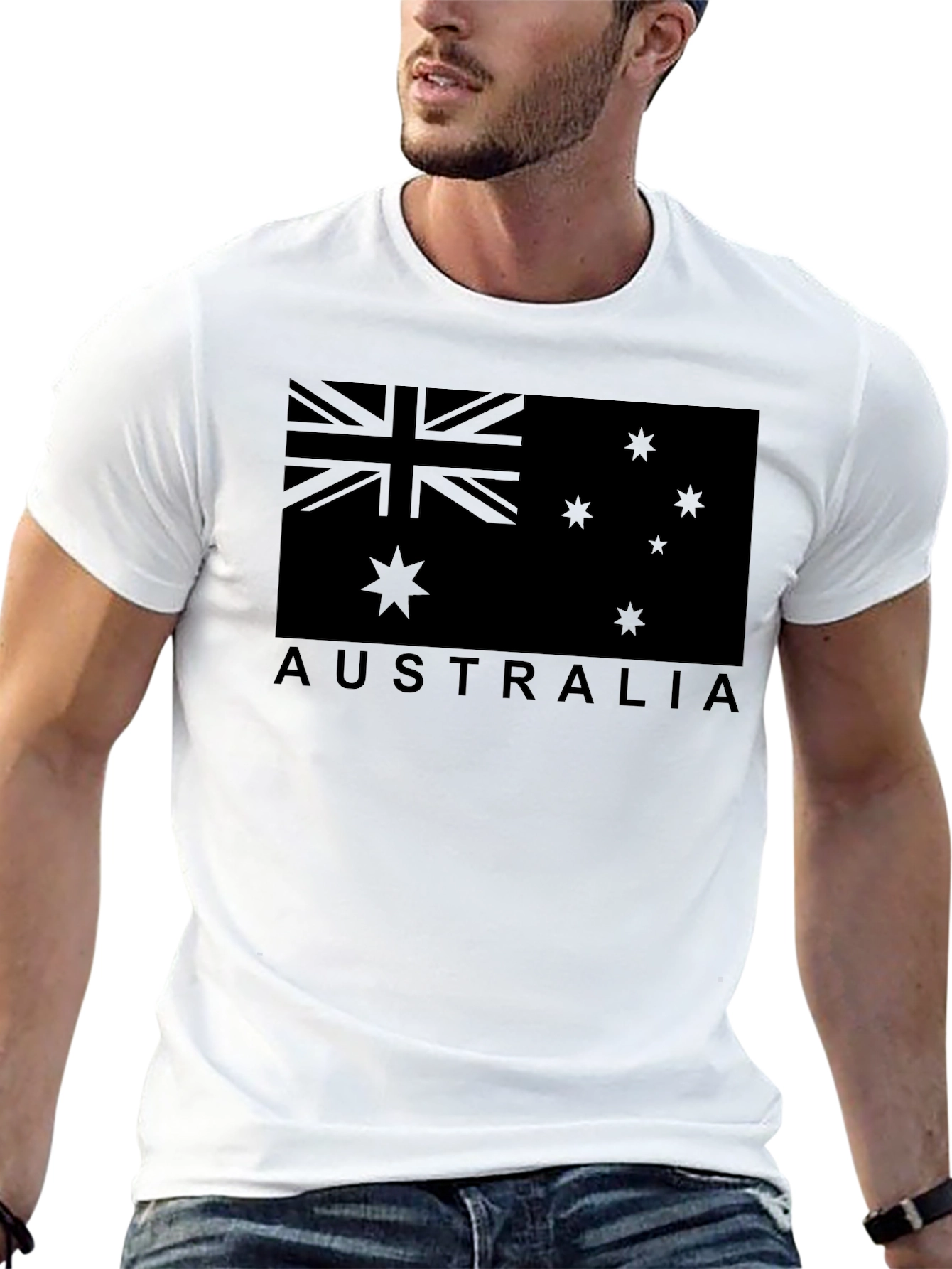 Black Australia Flag Graphic T-Shirt - Unisex Crew Neck view 13