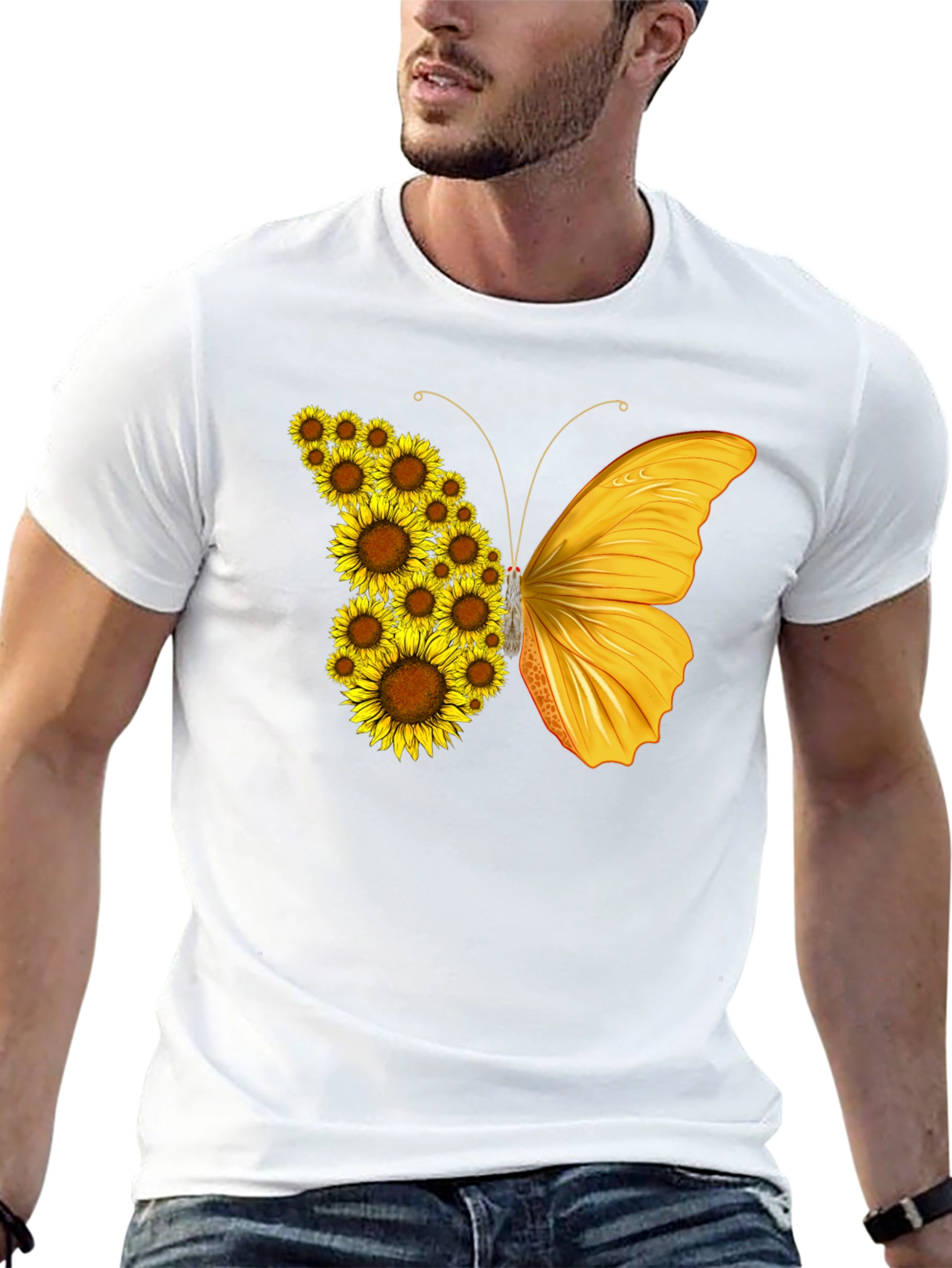 Black Sunflower Butterfly Graphic T-Shirt - Black view 13