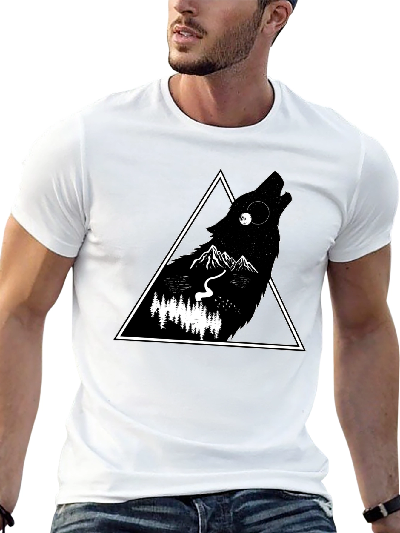 Black Wolf Triangle Graphic Black T-Shirt view 13