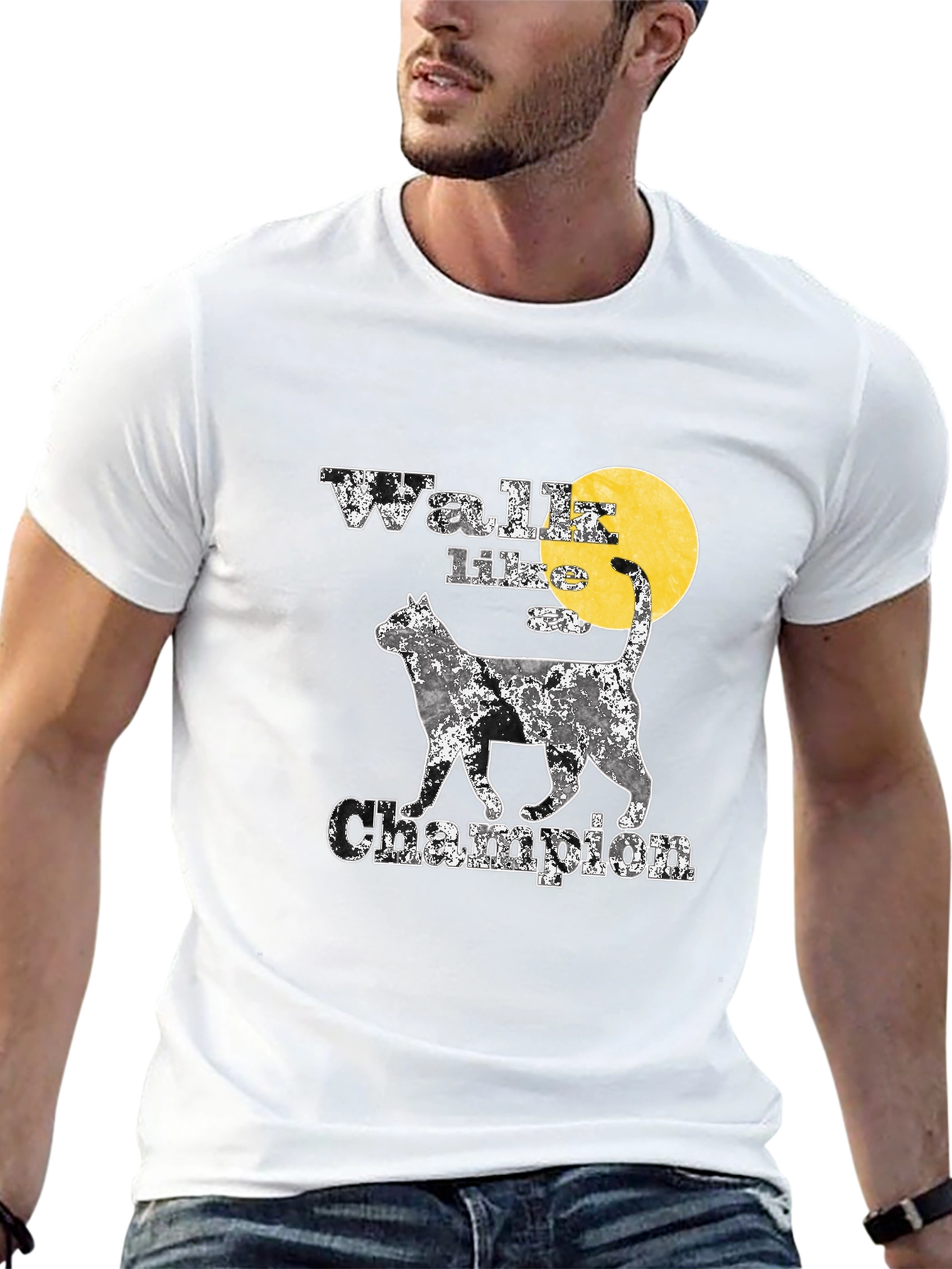 Black Walk Like A Champion Cat Graphic Tee view 13