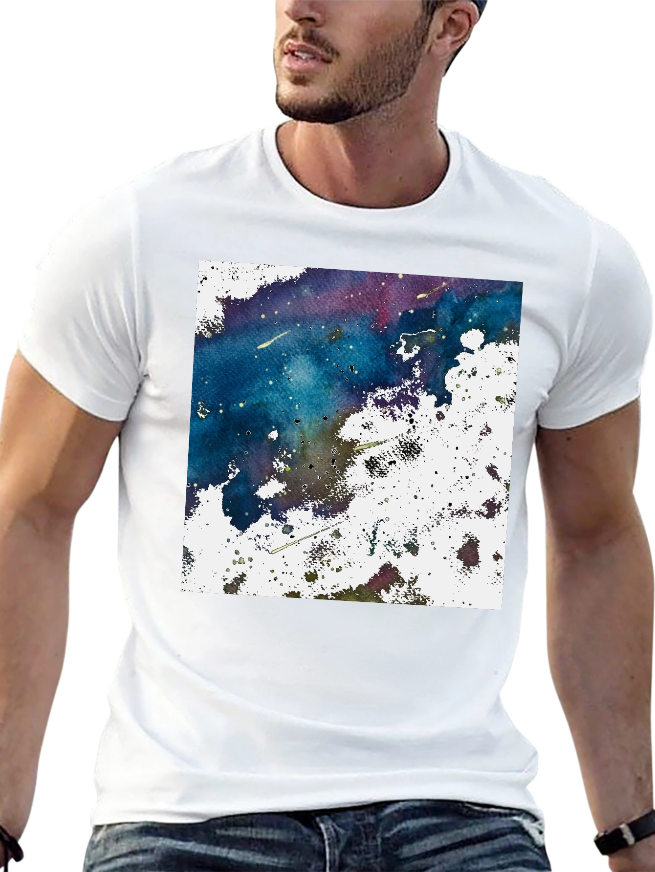 Black Abstract Galaxy Graphic Print Black T-Shirt view 13