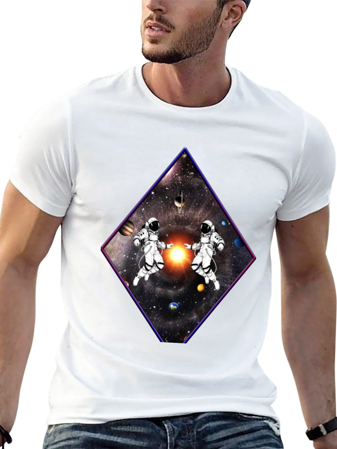 Black Astronaut Space Diamond Graphic Tee view 13