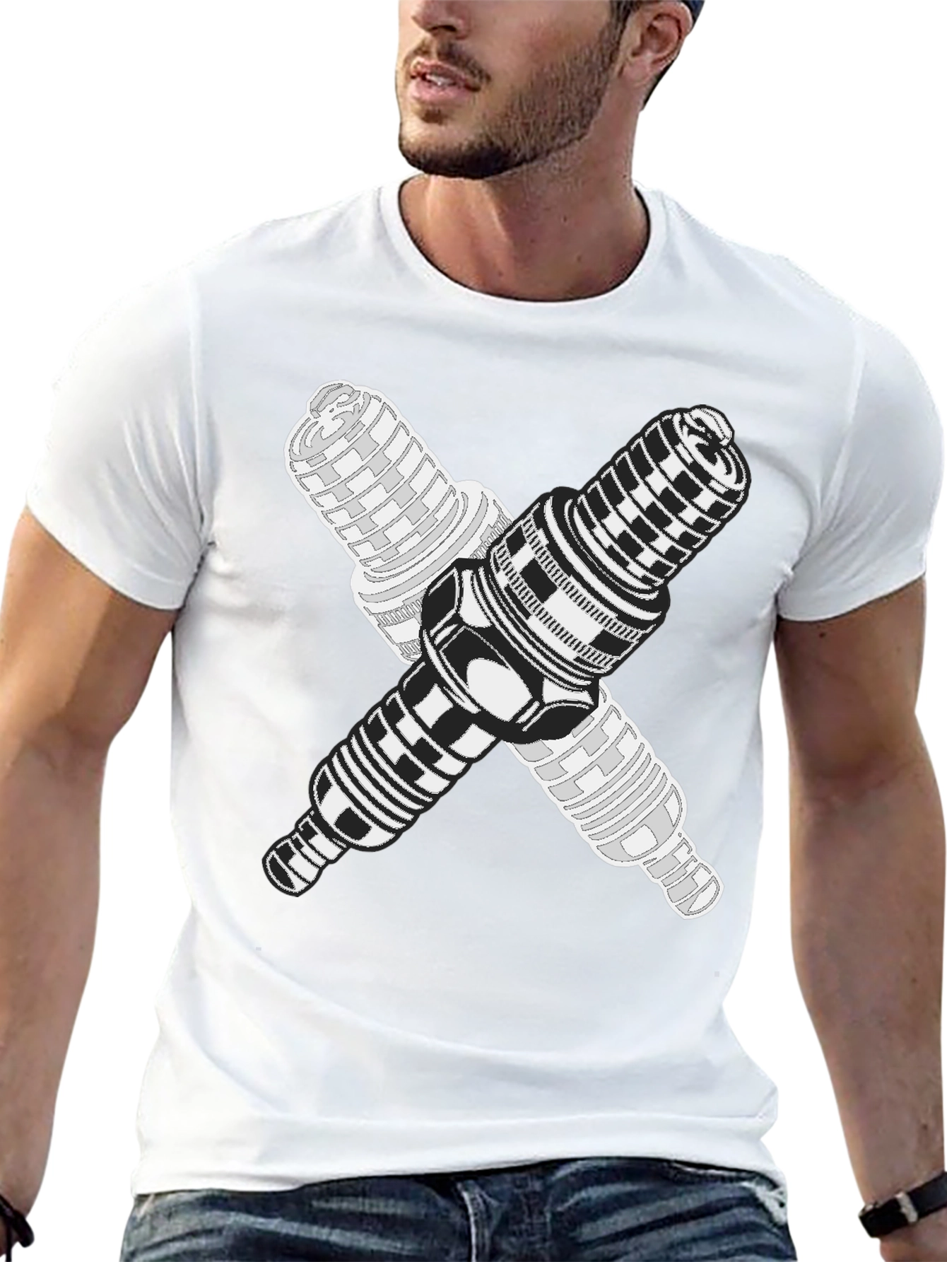 Black Crossed Spark Plugs Graphic Tee - Black Cotton Blend view 13