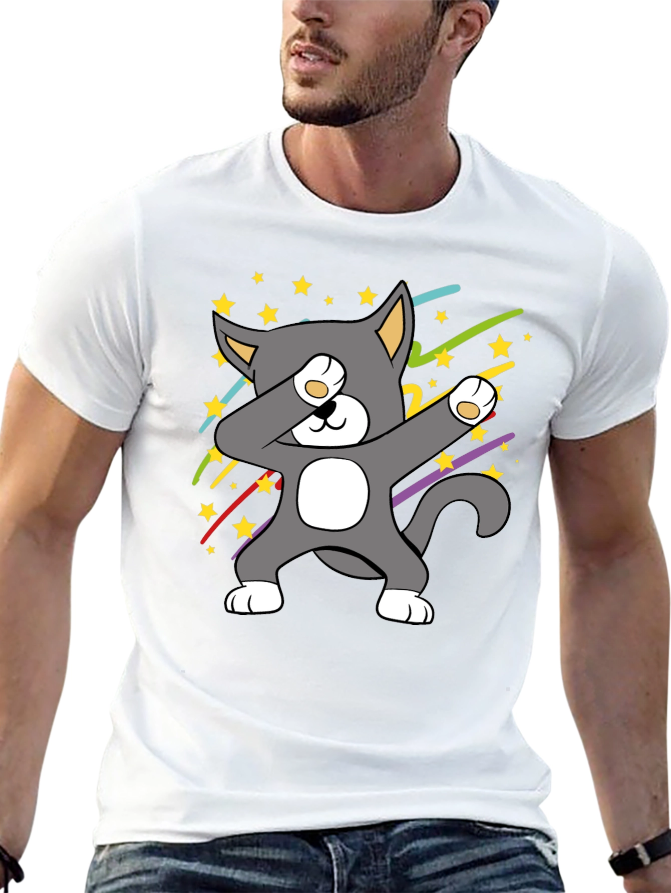 Black Dabbing Cat T-Shirt - Cool Graphic Tee view 13