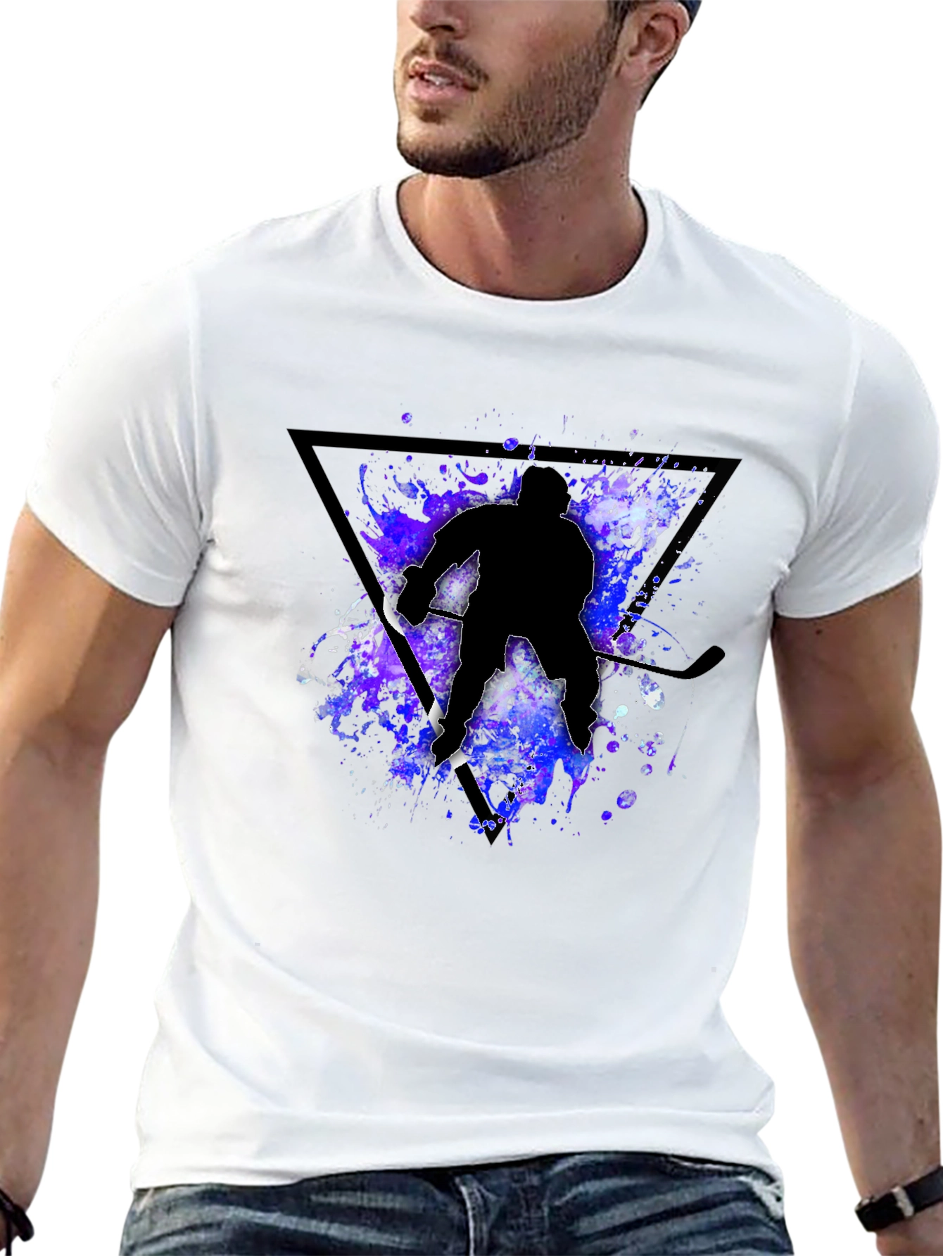 Black Hockey Player Silhouette T-Shirt - Black view 13