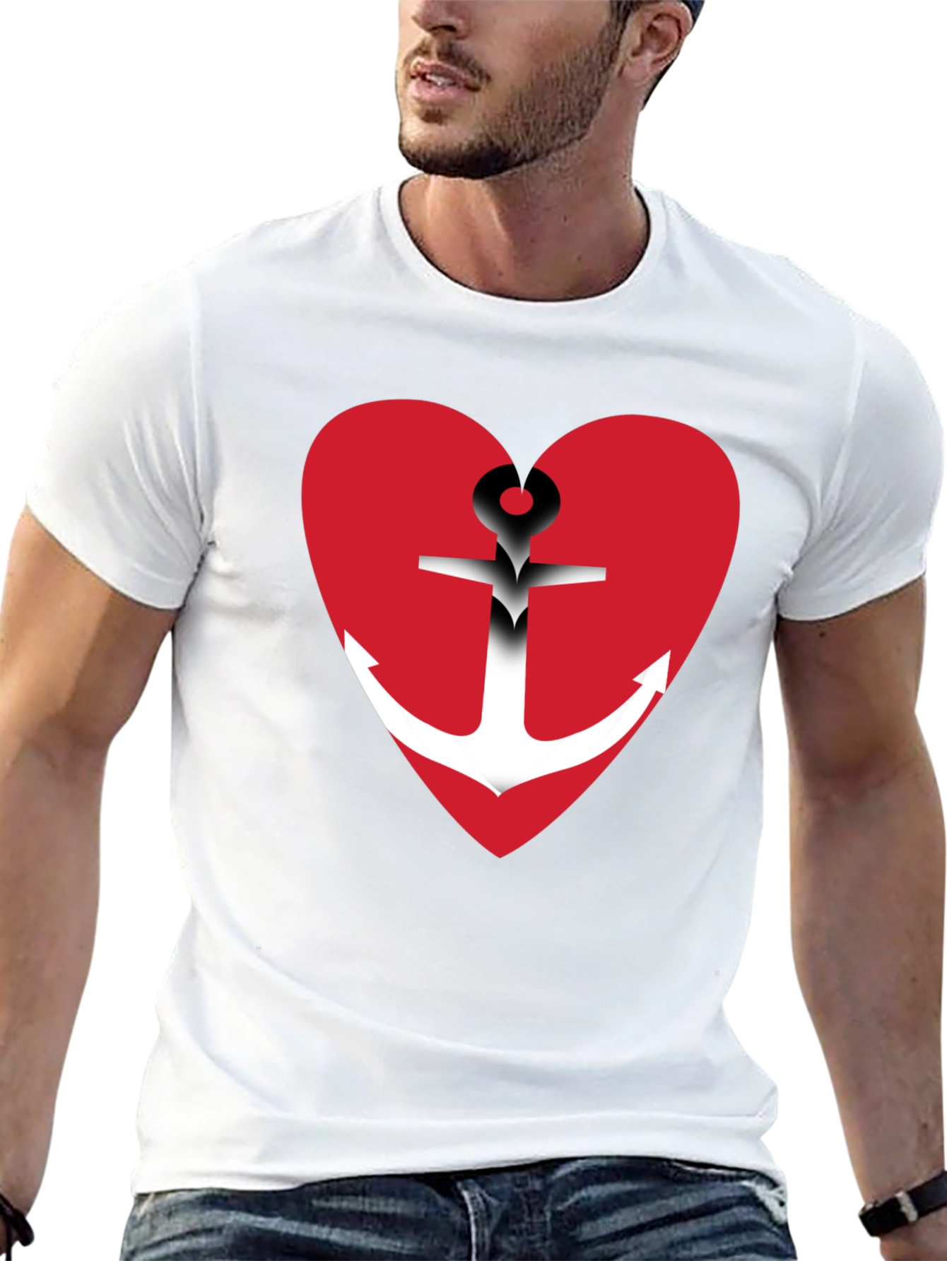 Black Anchor Heart Graphic T-Shirt - Black Cotton Blend view 13