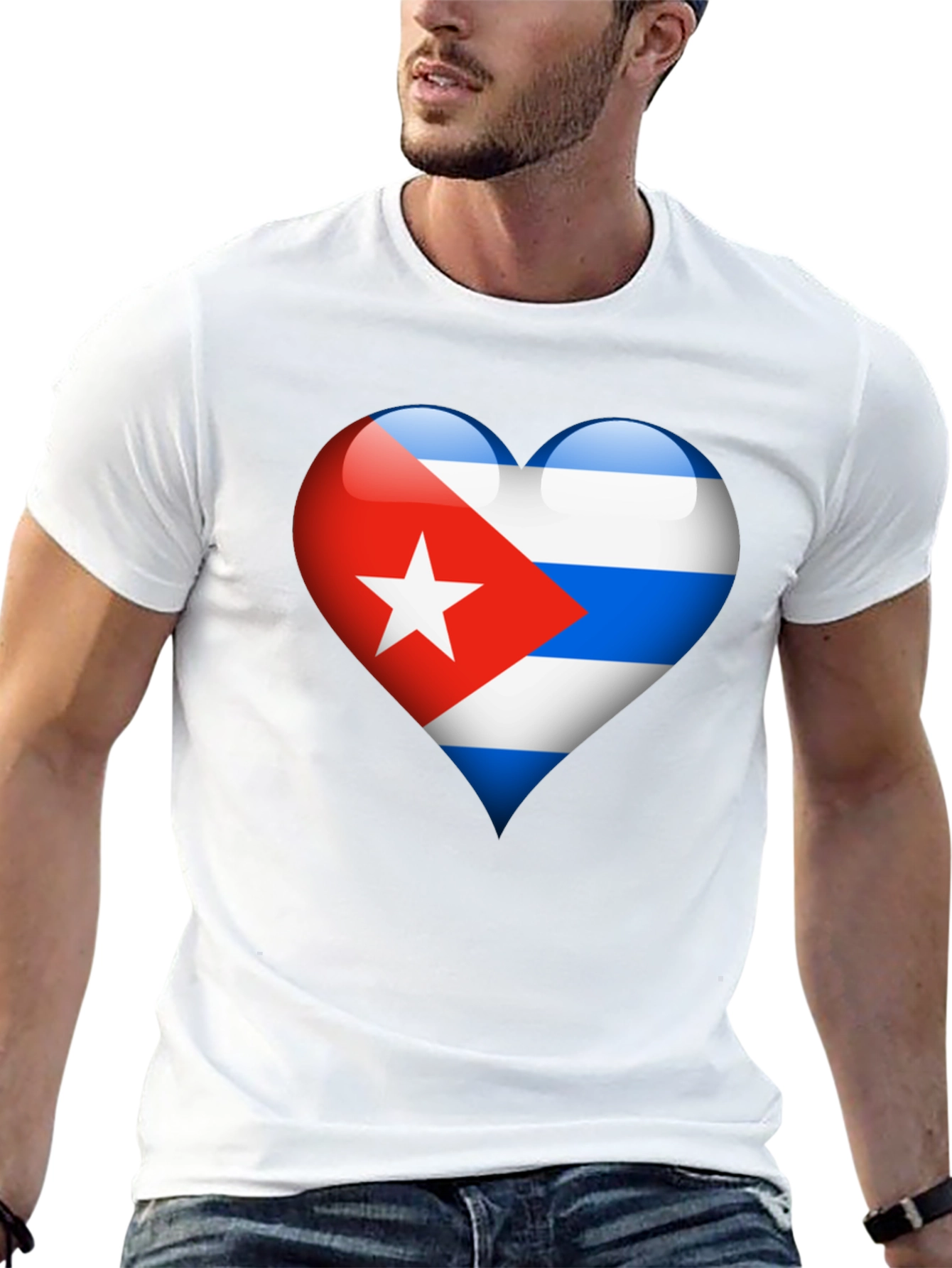Black Cuban Flag Heart Graphic T-Shirt - Black view 13