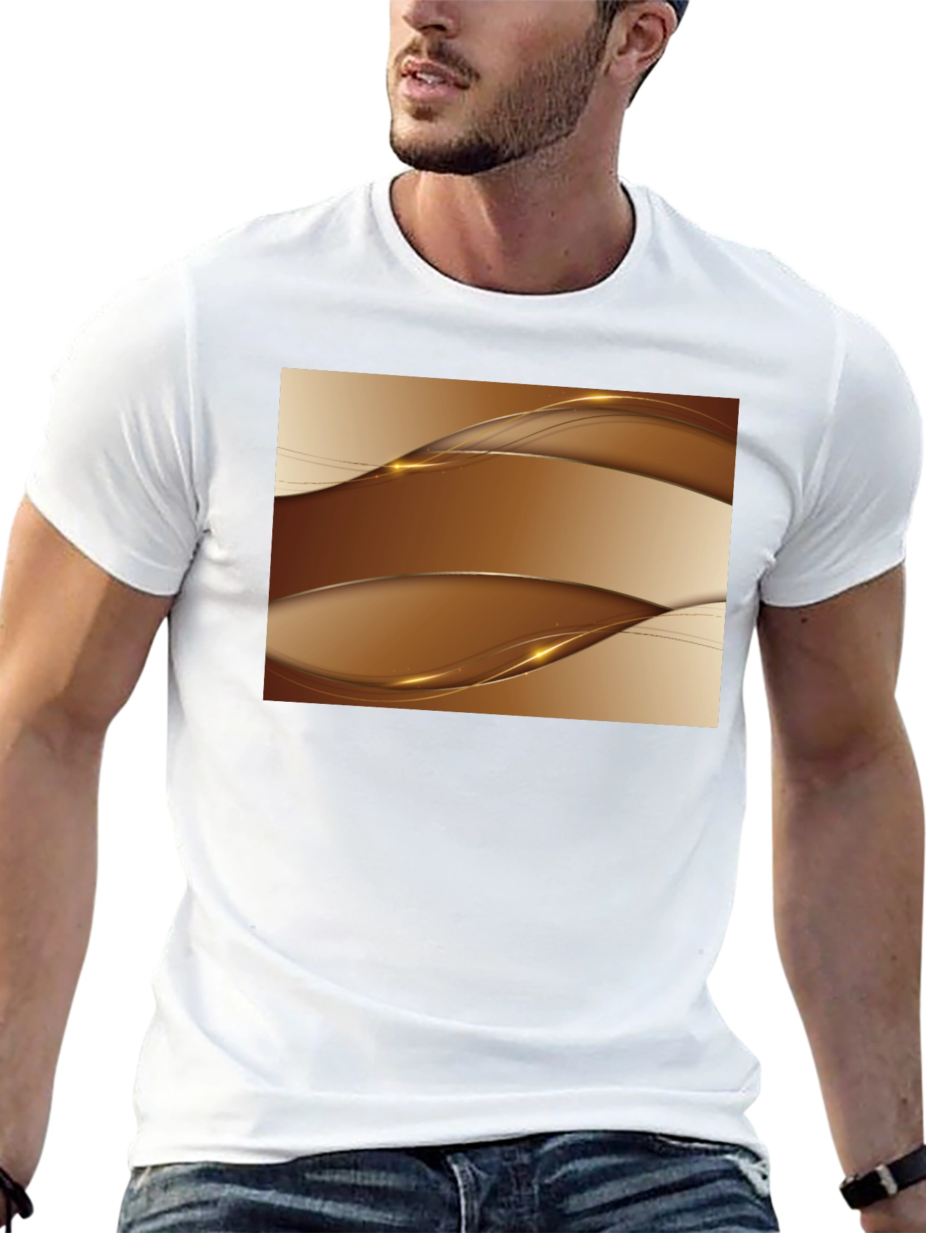 Black Stylish Abstract Wave Design Black T-Shirt view 13