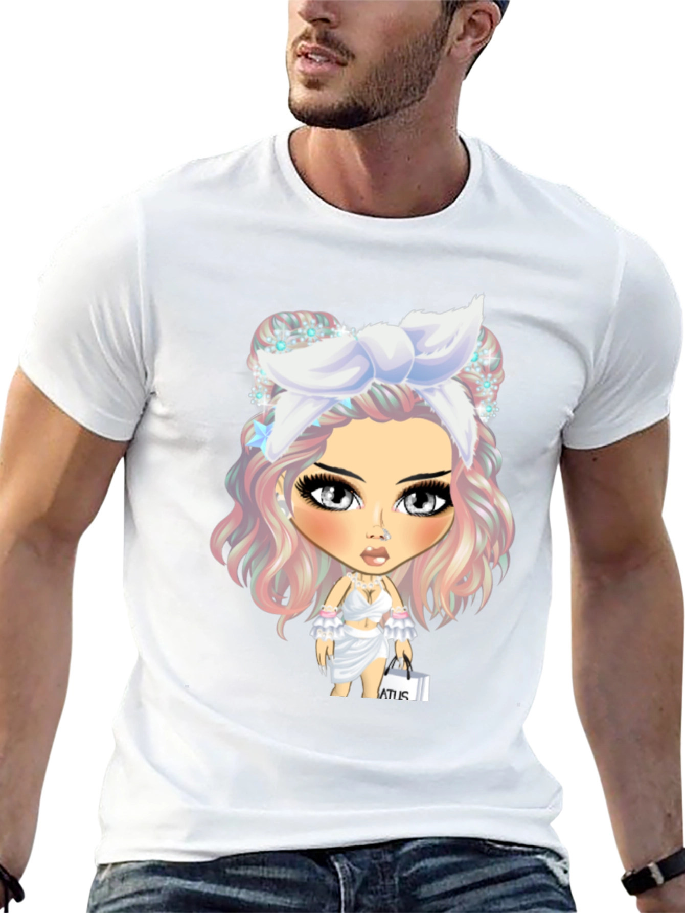 Black Stylish Graphic Tee - Cartoon Character view 13