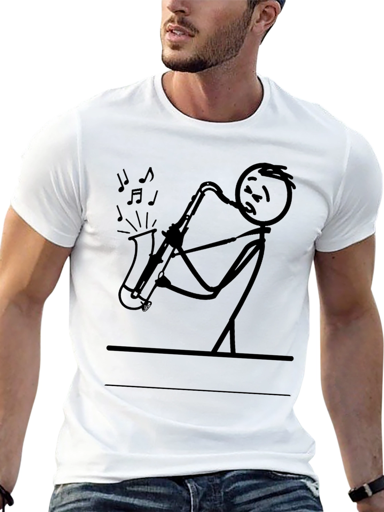 Black Saxophone Stick Figure T-Shirt - Musician Tee view 13