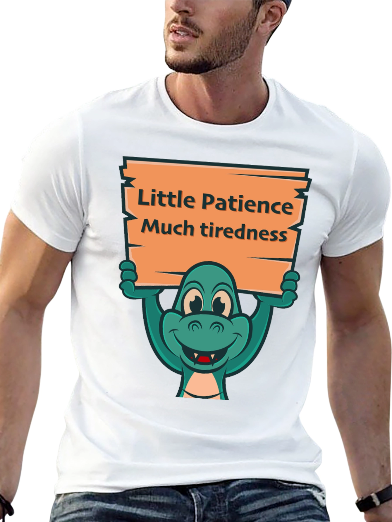 Black Funny Dinosaur Patience Tiredness Graphic Tee view 13