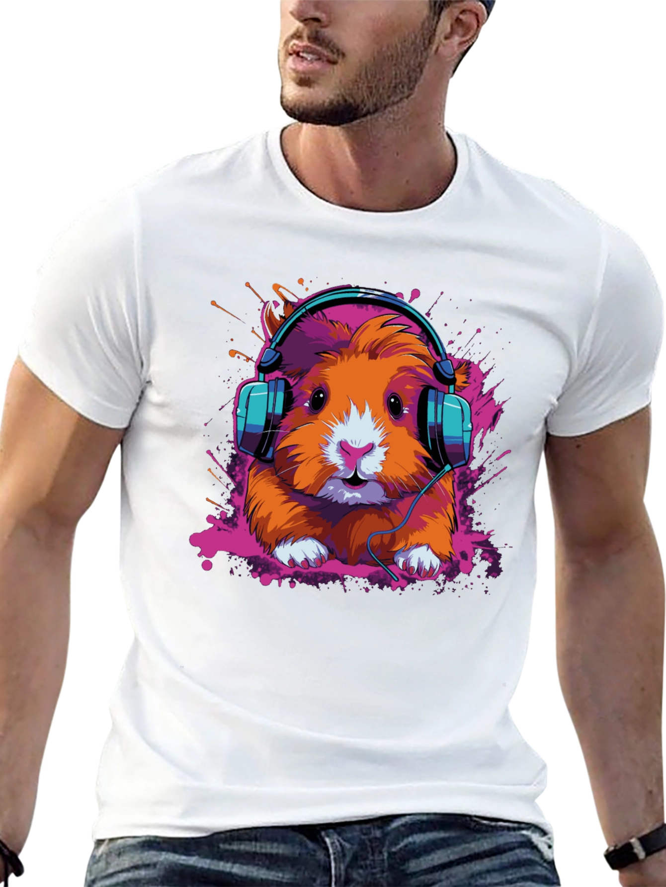 Black DJ Hamster Graphic Tee - Cool Animal T-Shirt view 13