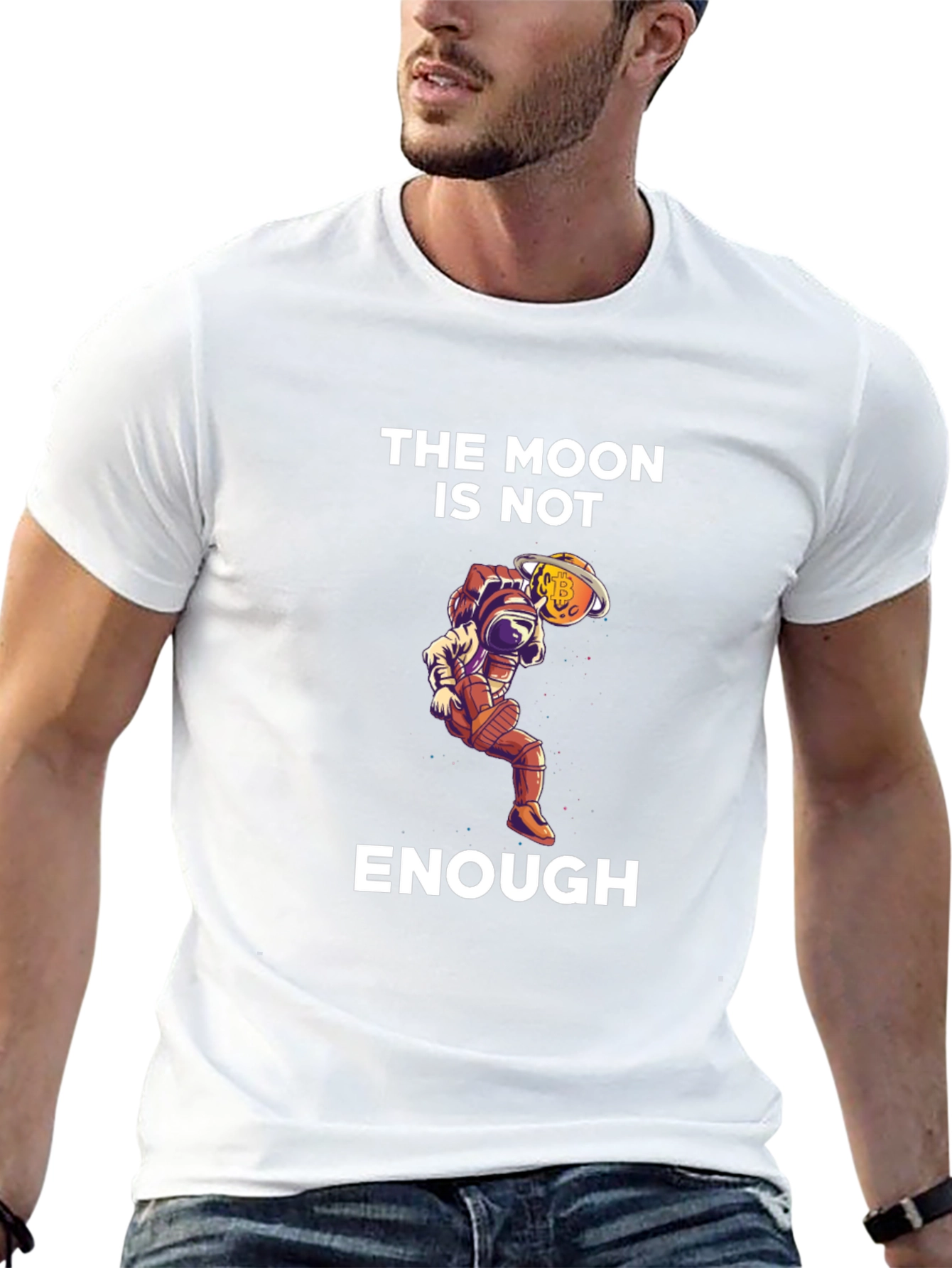 Black The Moon is Not Enough T-Shirt - Astronaut & Crypto view 13