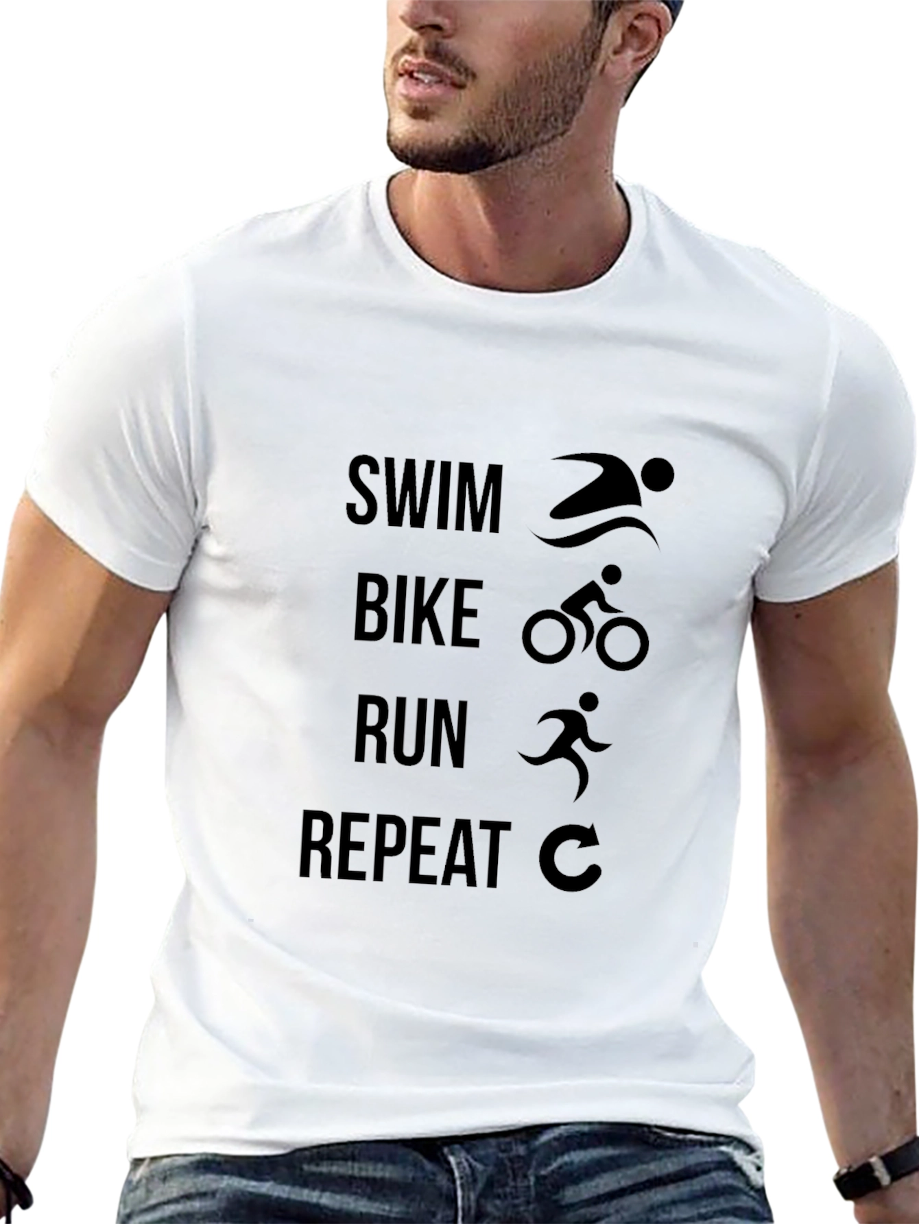 Black Swim Bike Run Repeat Black T-Shirt view 13