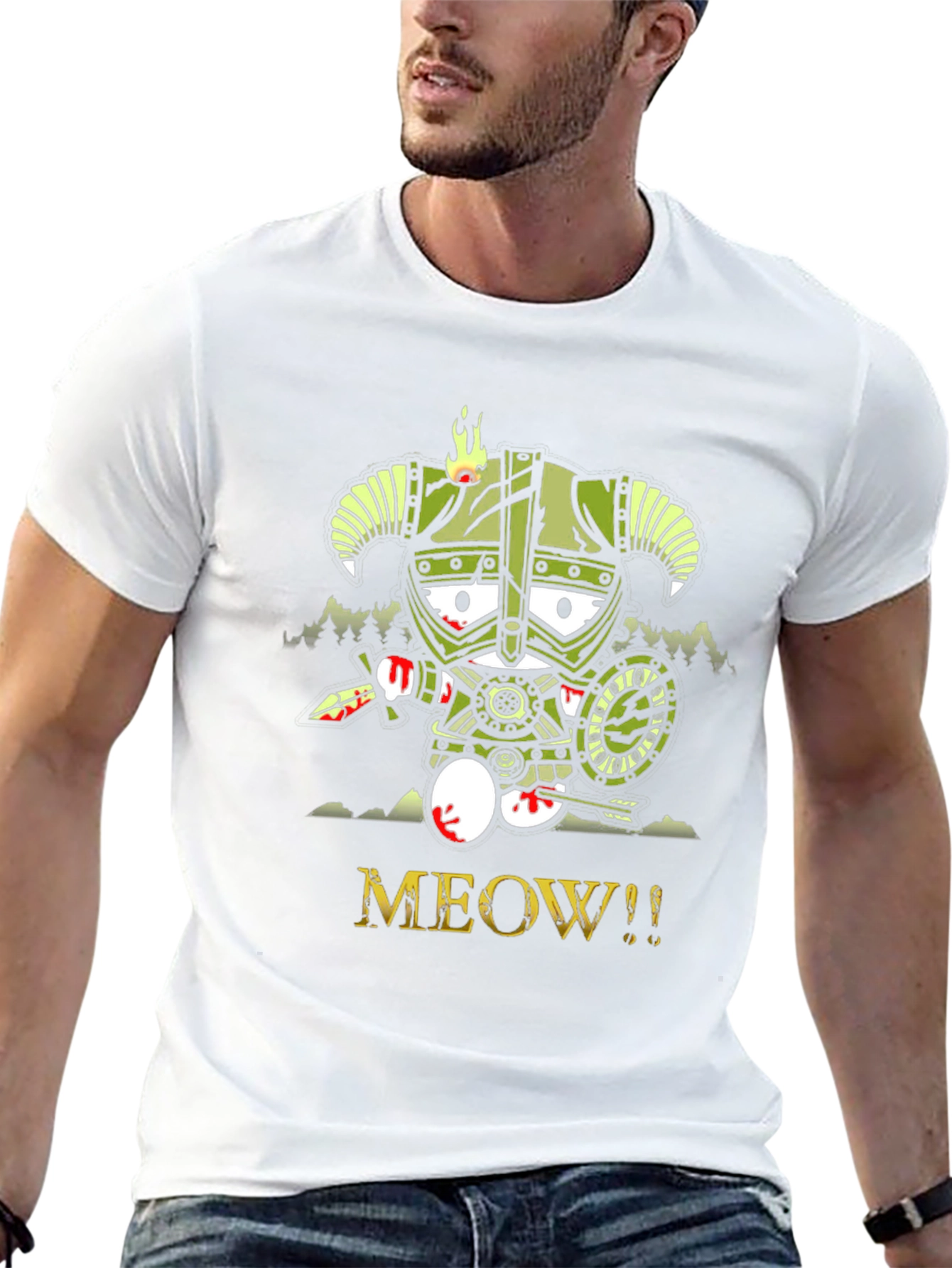 Black Meow Skyrim Cartoon Graphic T-Shirt view 13