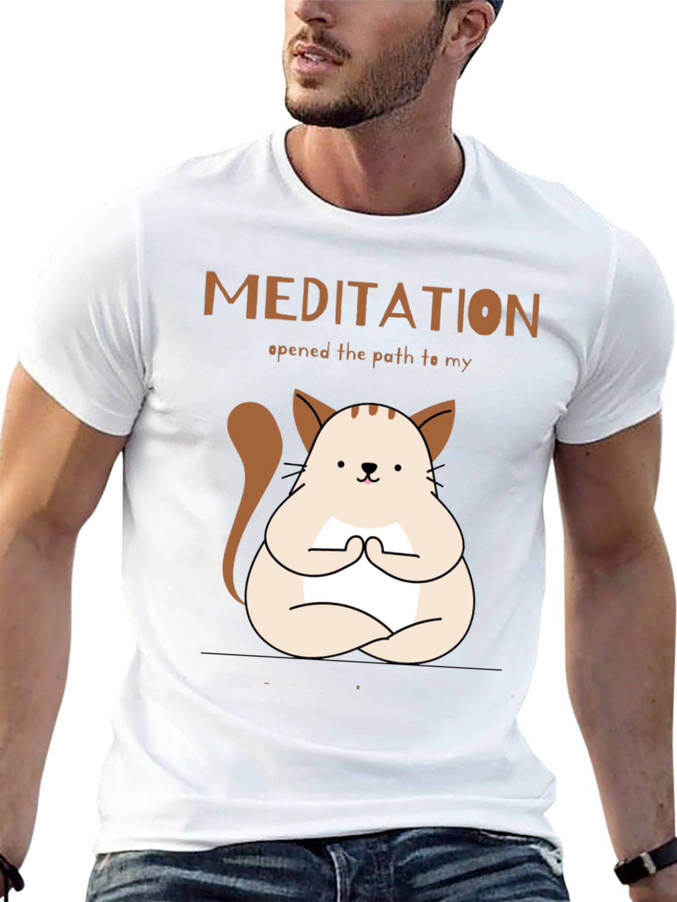 Black Meditating Cat T-Shirt - Find Your Inner Peace! view 13
