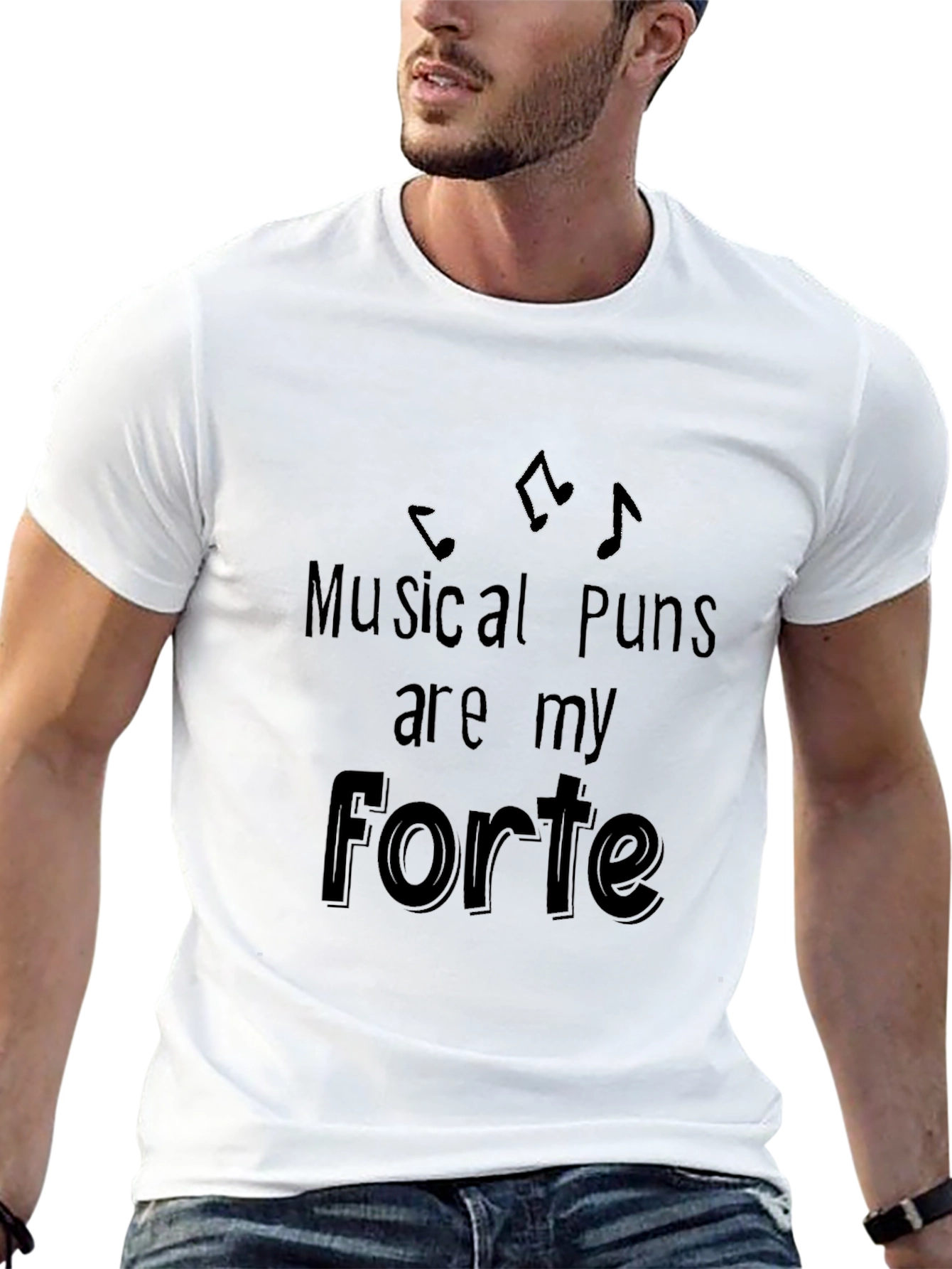 Black Musical Puns Forte Graphic T-Shirt view 13