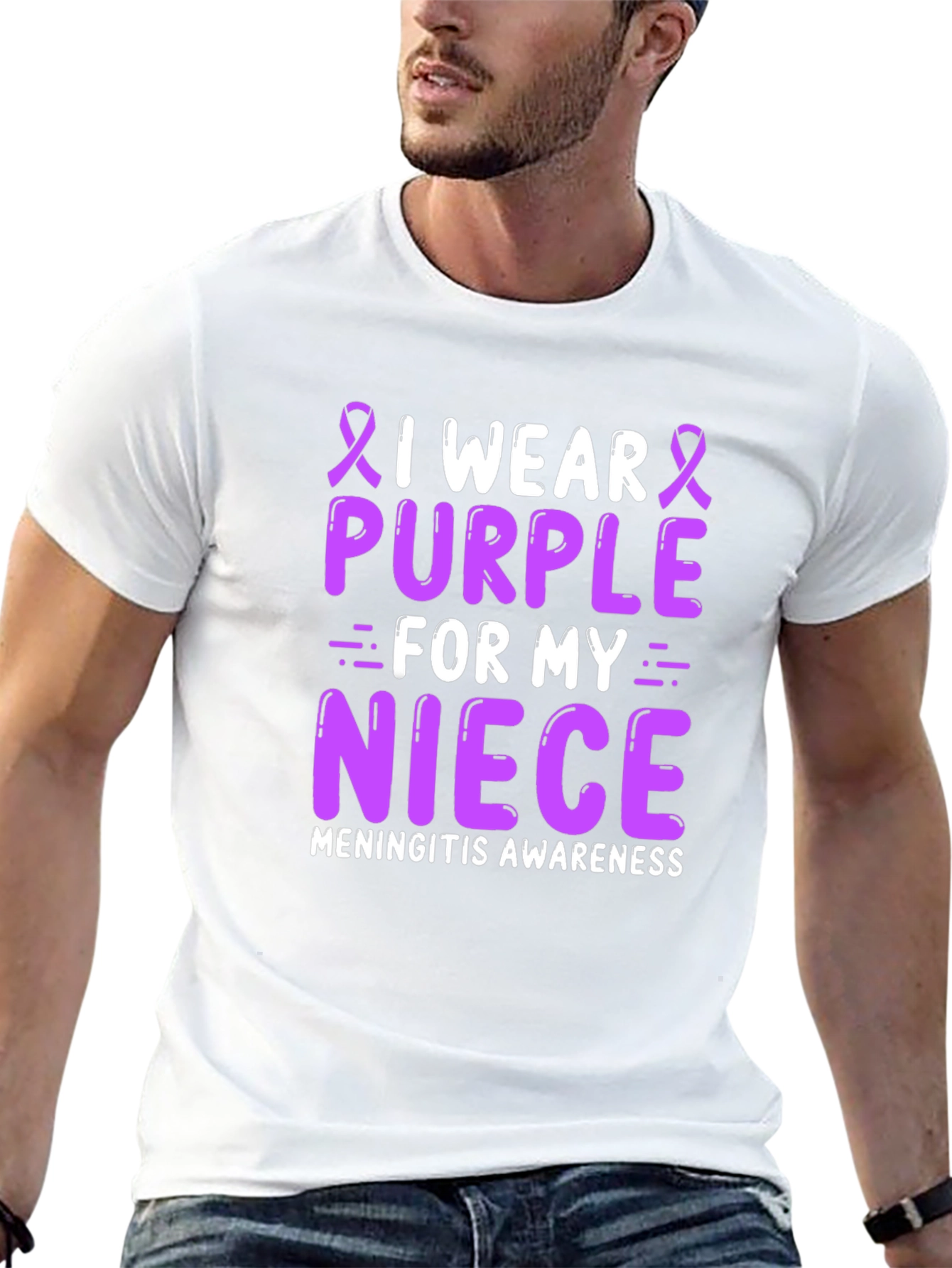 Black Purple Meningitis Awareness T-Shirt for Niece view 13
