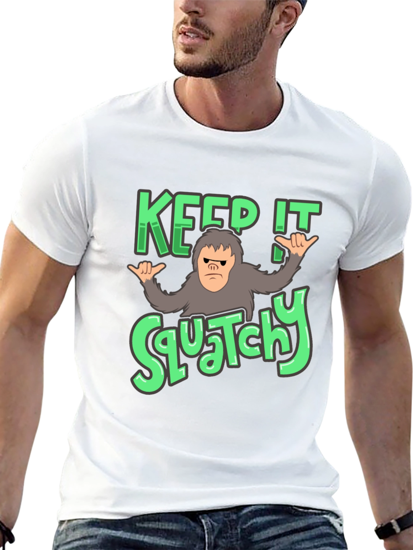 Black Keep It Squatchy T-Shirt: Bigfoot Graphic Tee view 13