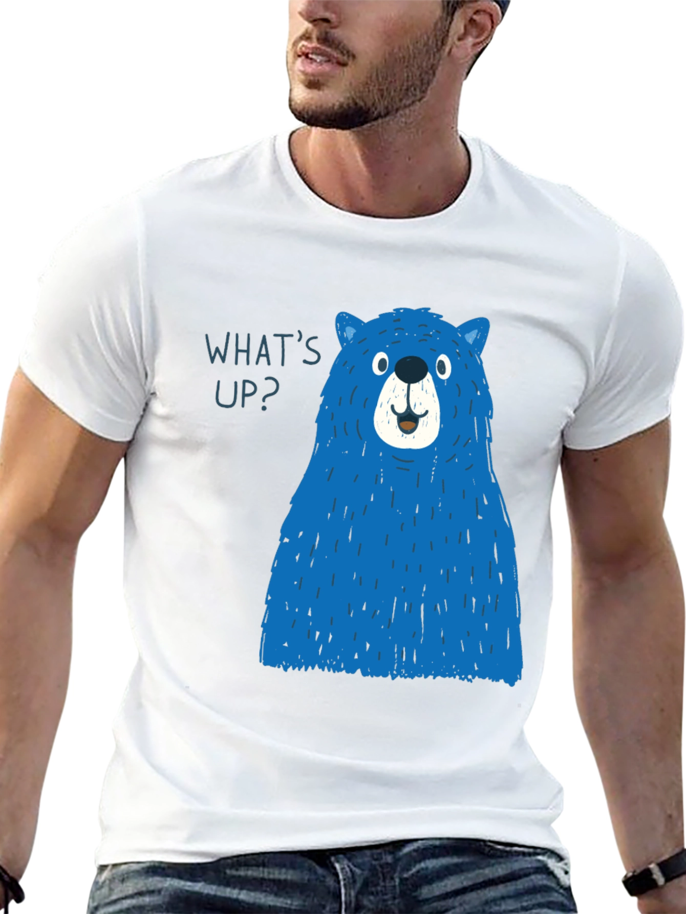 Black Blue Bear Graphic T-Shirt - Men's Casual Tee view 13