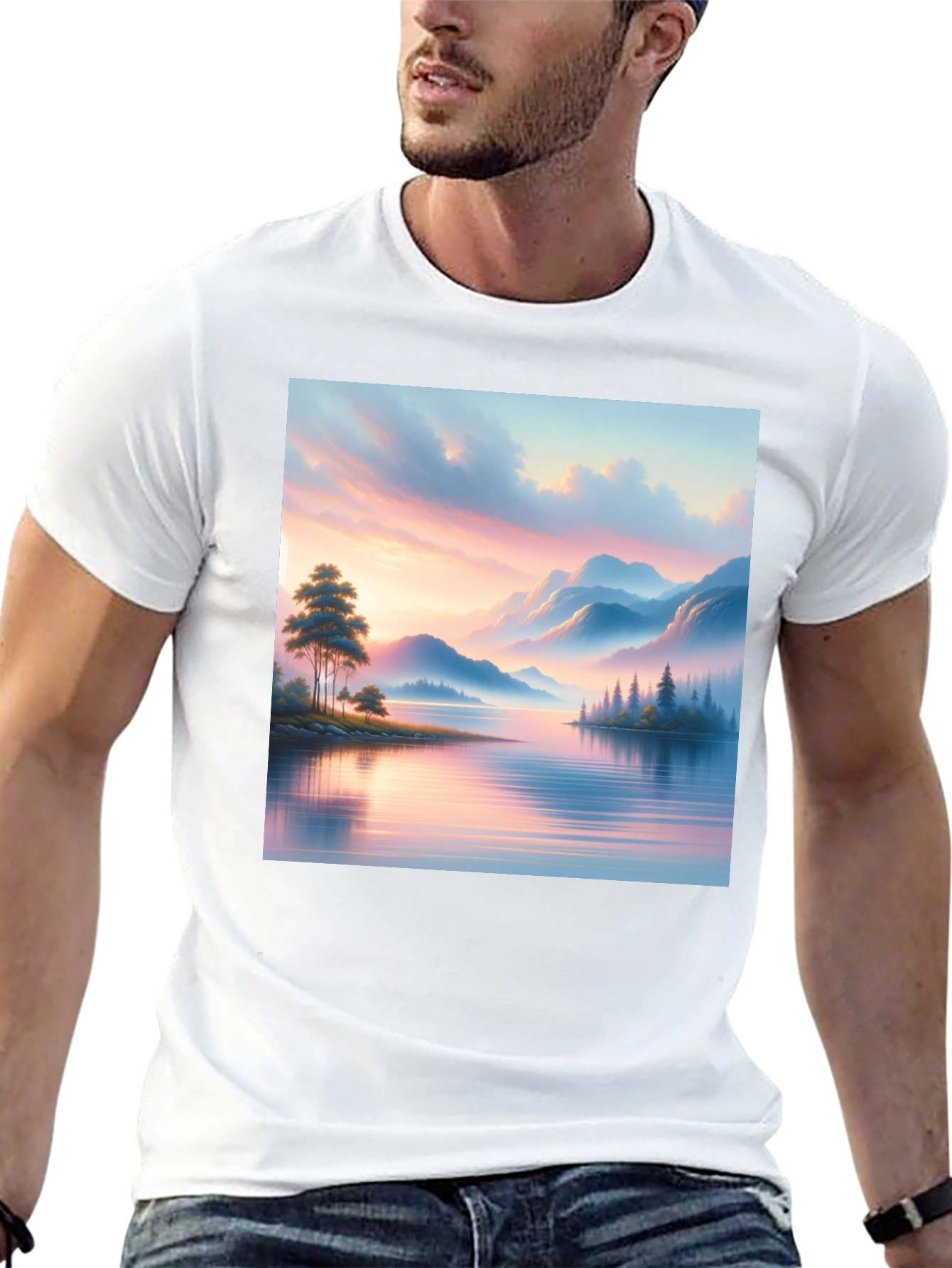 Black Scenic Lake View Graphic Tee - Black view 13