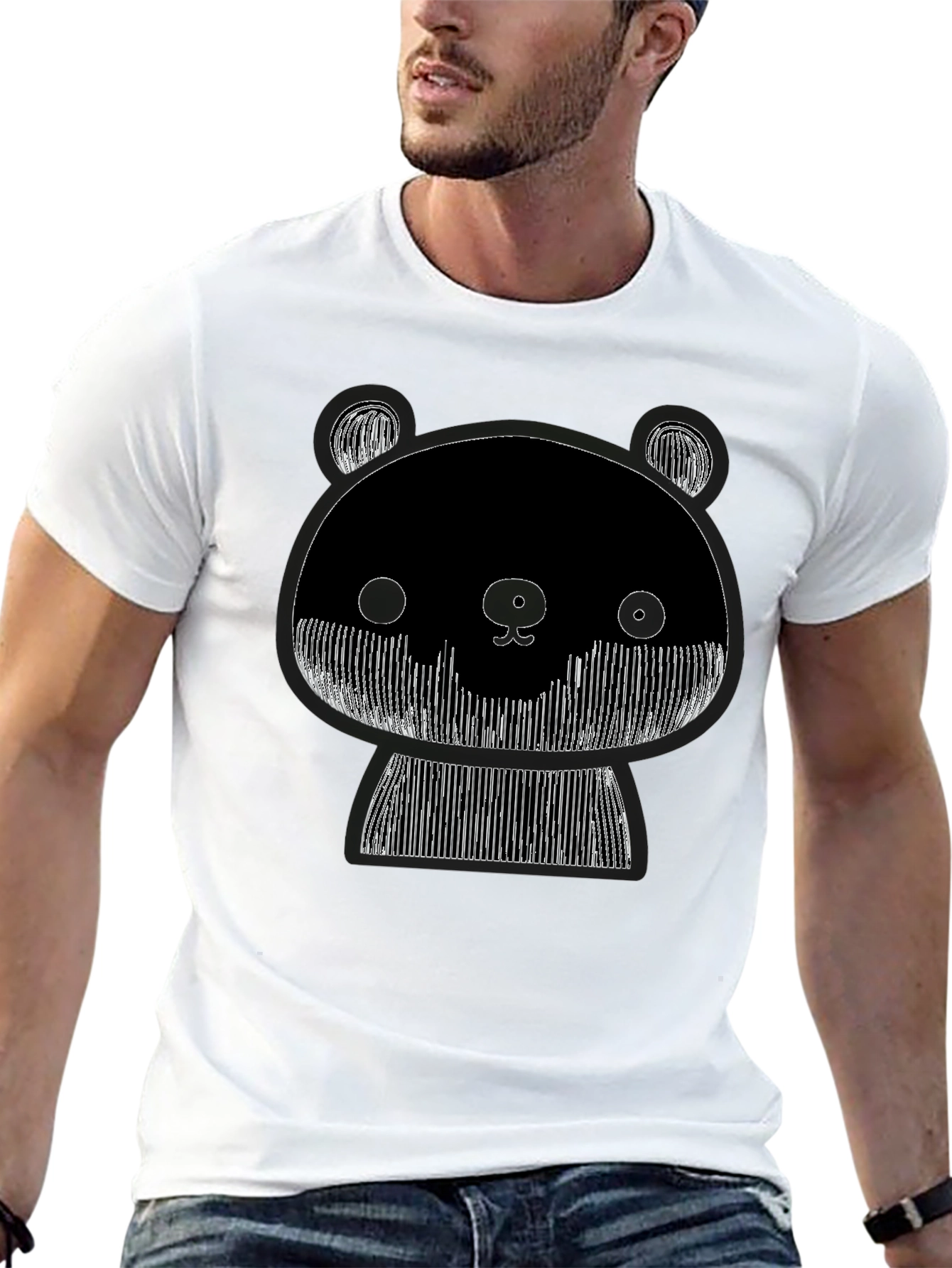 Black Graphic Black Tee: Abstract Panda Design view 13
