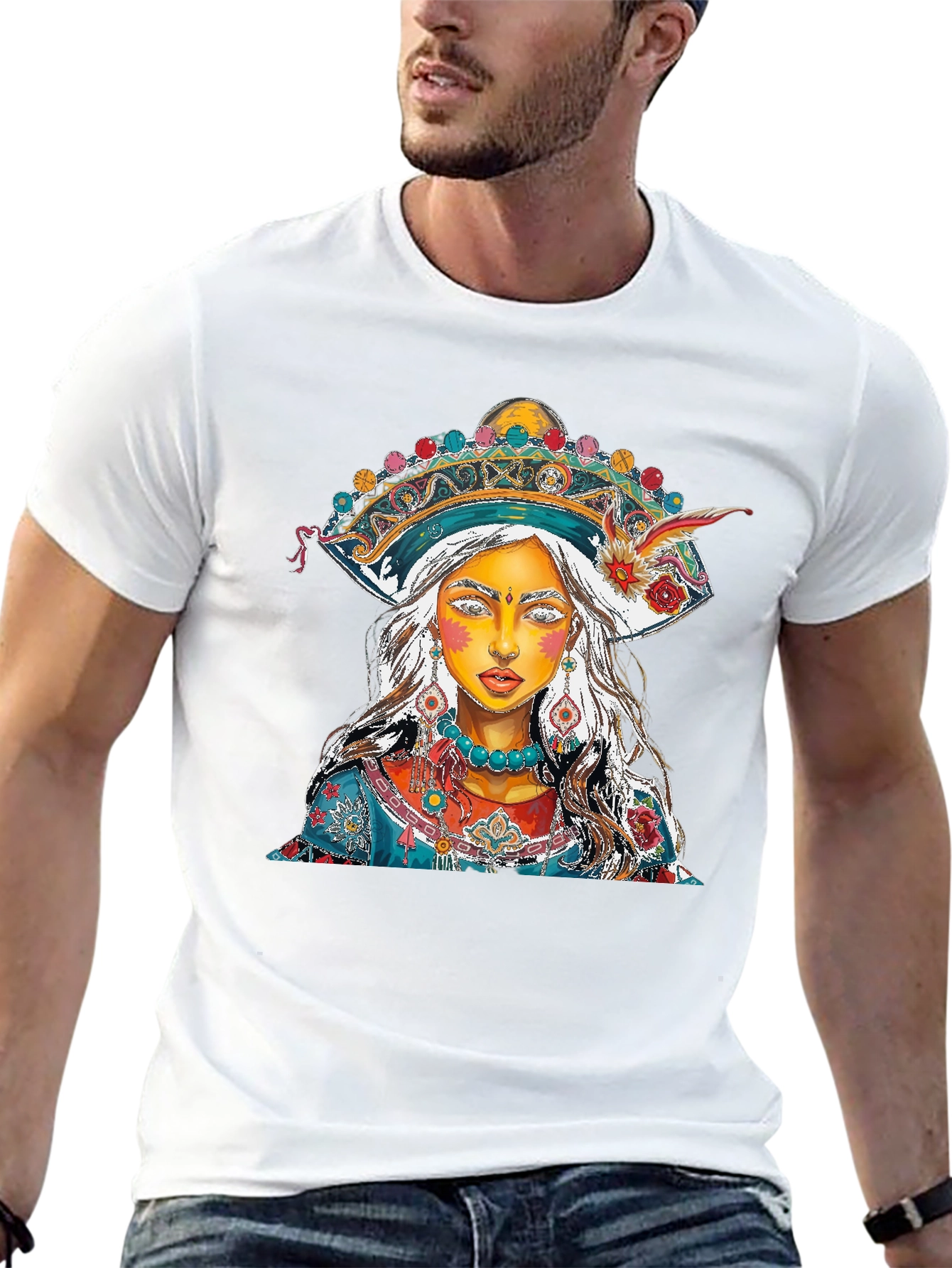 Black Artistic Woman Portrait Graphic Print Men's T-Shirt view 13