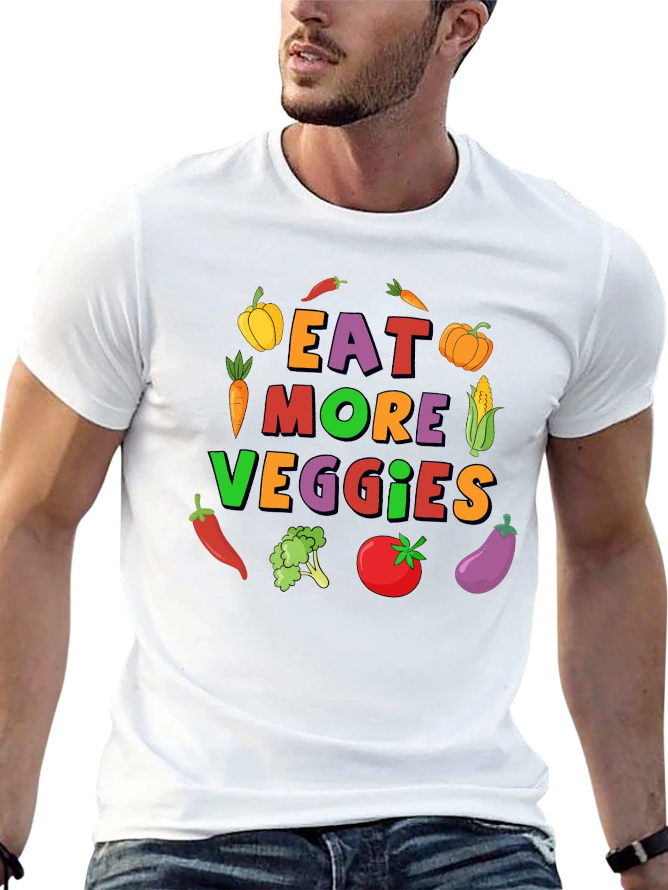 Black Eat More Veggies T-Shirt:  Colorful Graphic Tee view 13