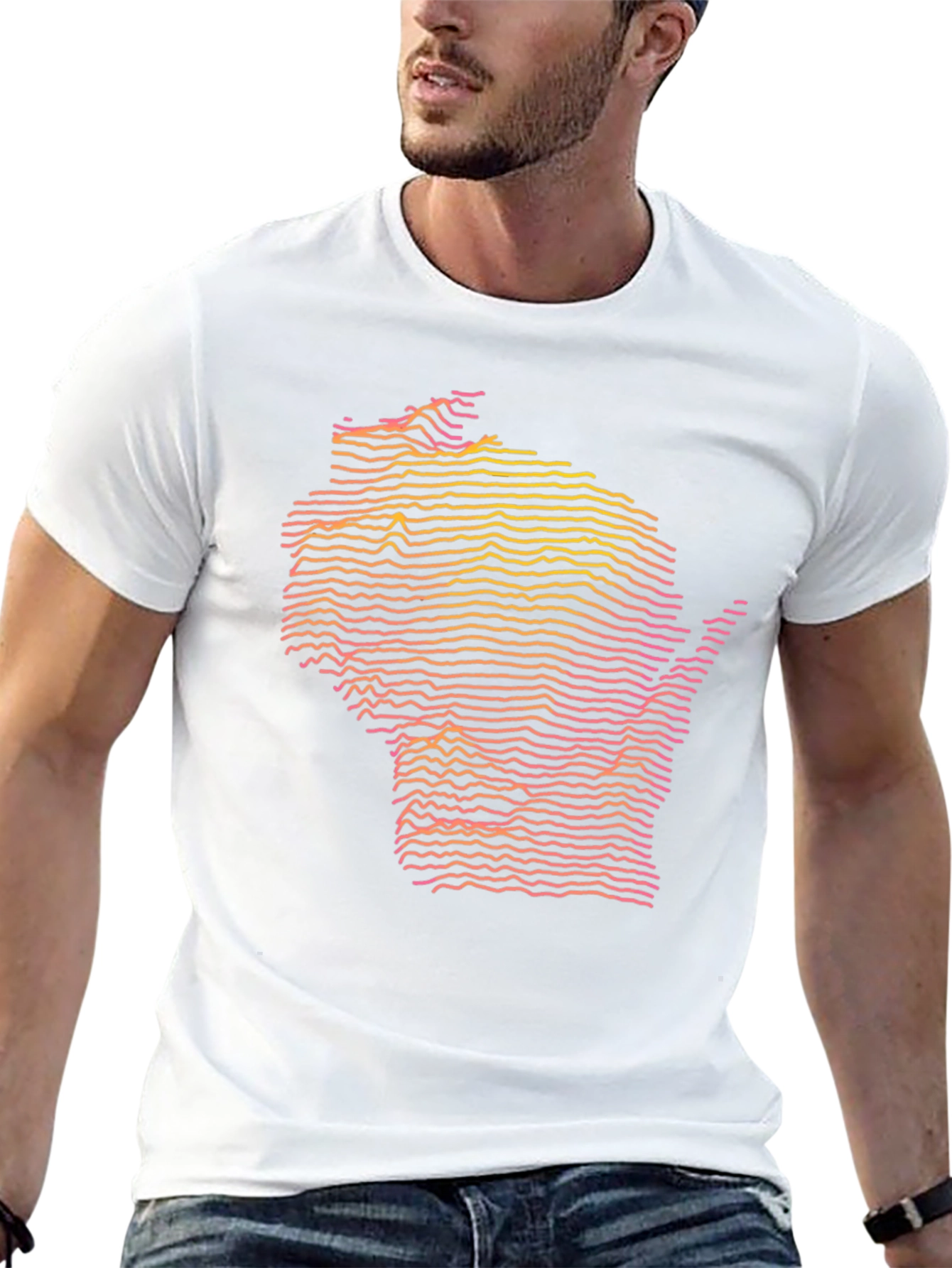 Black Wisconsin Topographic Lines T-Shirt view 13