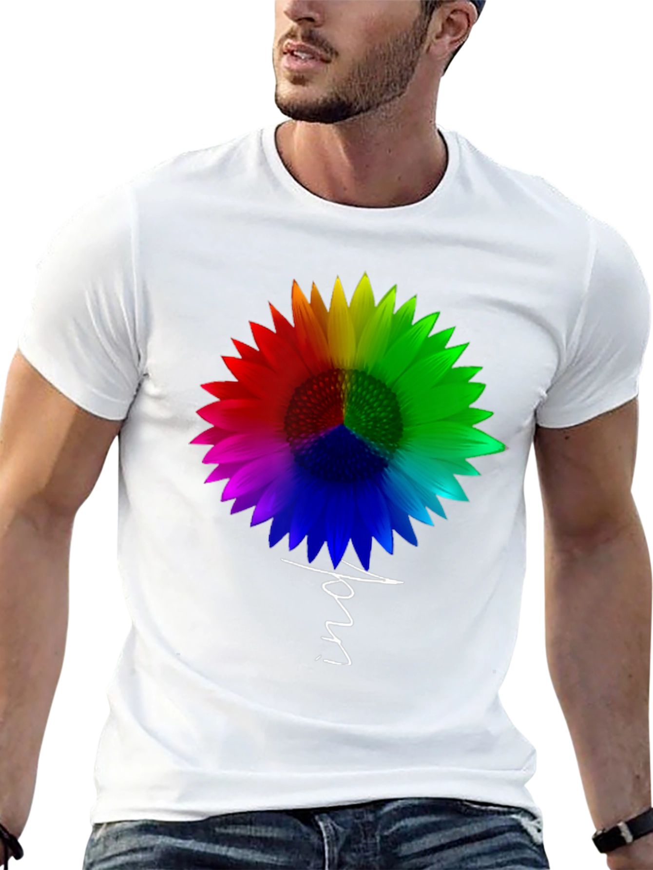 Black Rainbow Sunflower Peace Sign T-Shirt - Unisex view 13