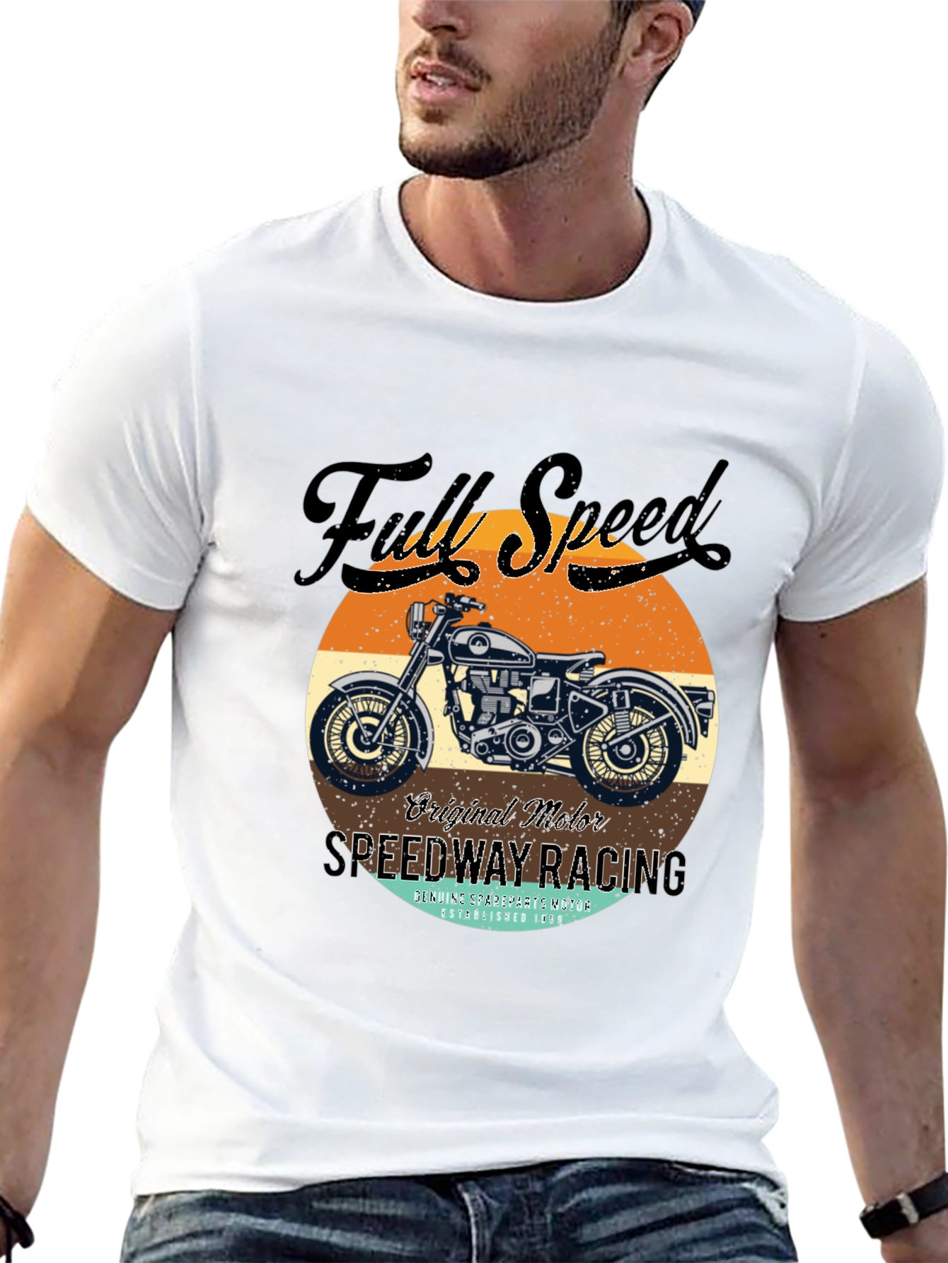 Black Full Speed Vintage Motorcycle Graphic Tee view 13