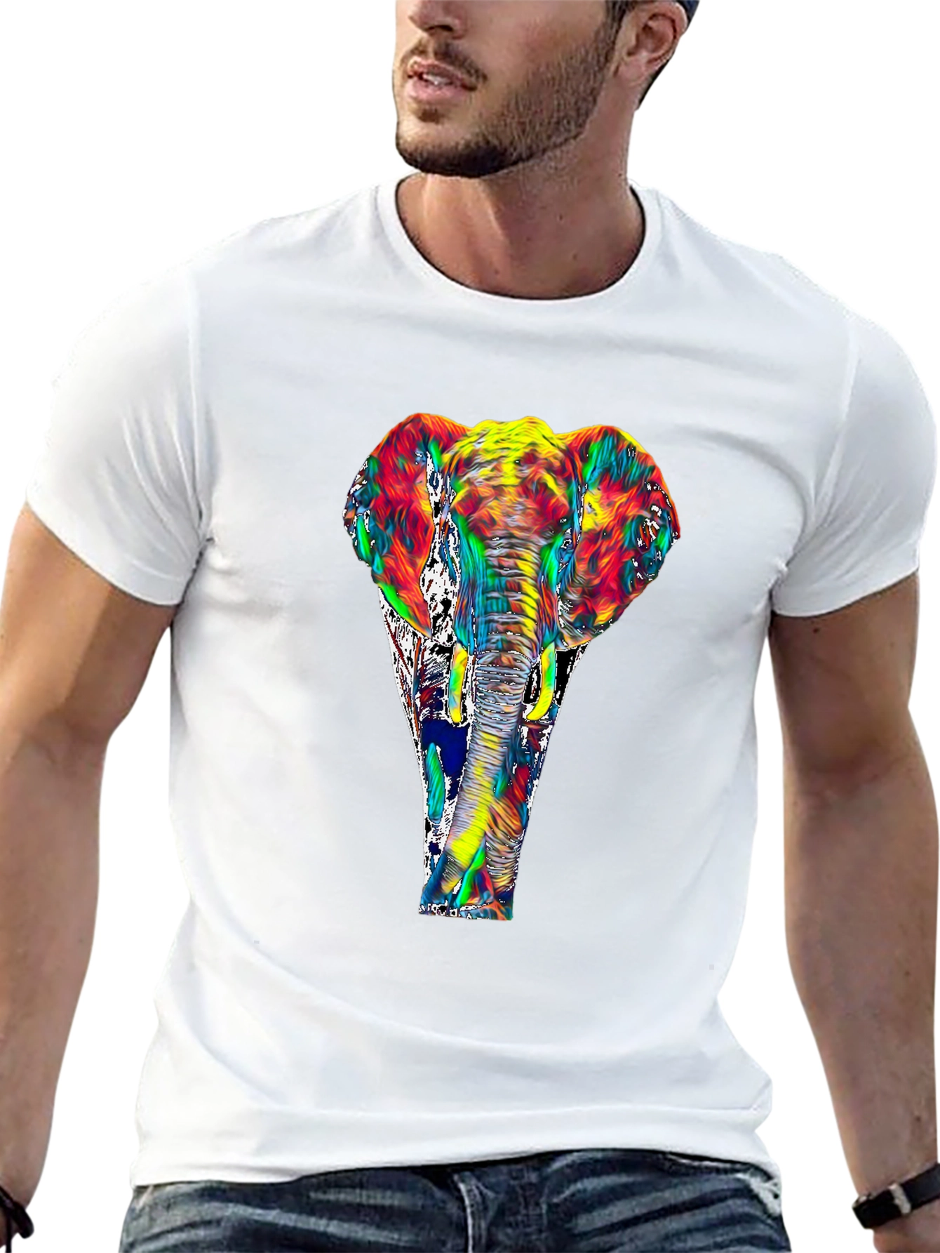 Black Vivid Elephant Graphic T-Shirt - Black view 13